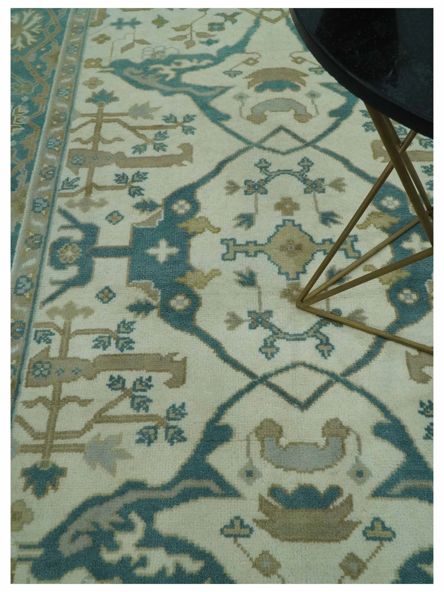 Ivory and Teal Hand Knotted Traditional Oriental Oushak Multi size wool area rug - Image 2