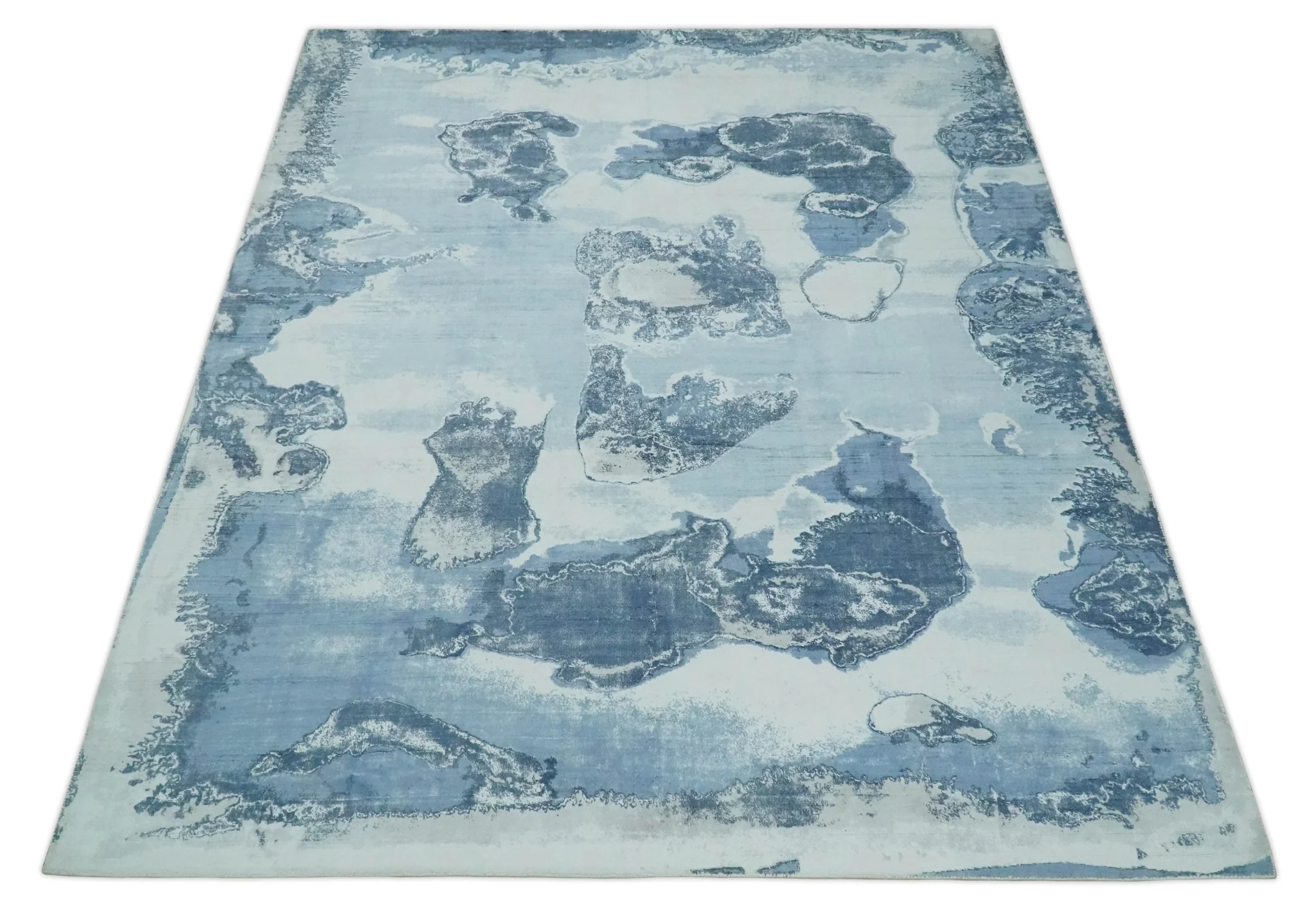 8x10 Ivory, Aqua and Blue Modern Abstract Hand Tufted Wool and Art Silk Area Rug - Image 10