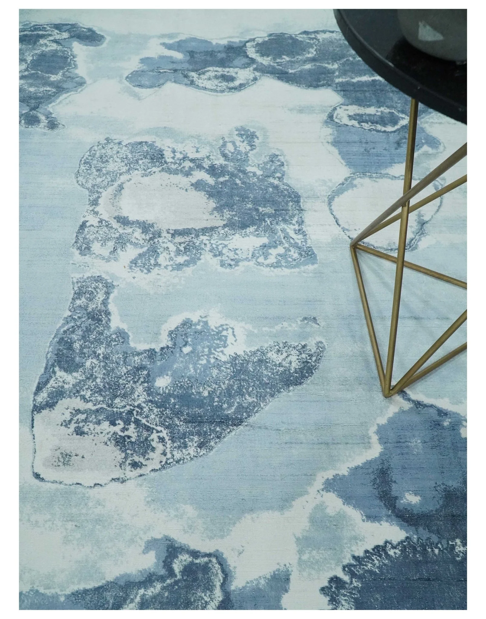 8x10 Ivory, Aqua and Blue Modern Abstract Hand Tufted Wool and Art Silk Area Rug - Image 2