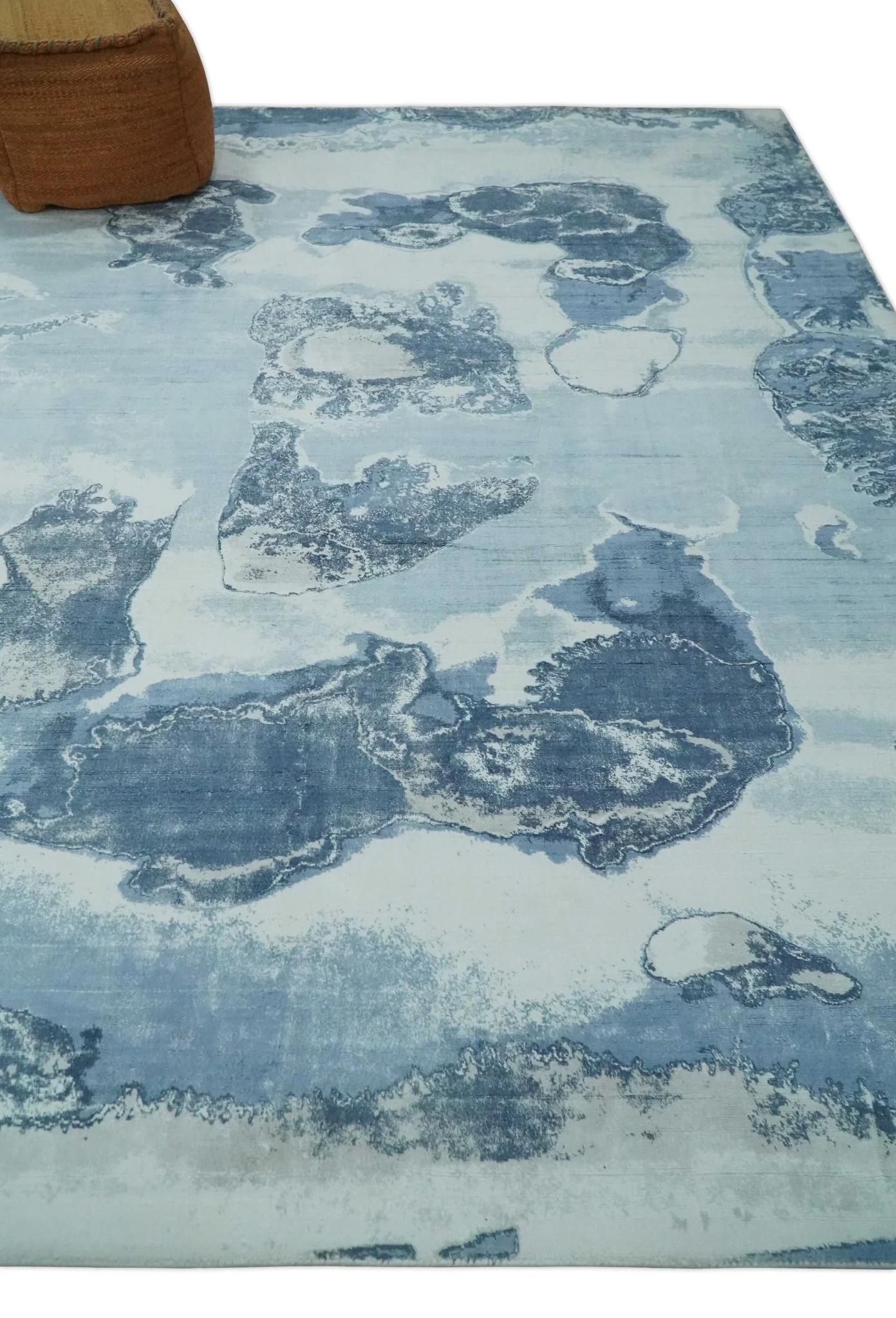 8x10 Ivory, Aqua and Blue Modern Abstract Hand Tufted Wool and Art Silk Area Rug - Image 3
