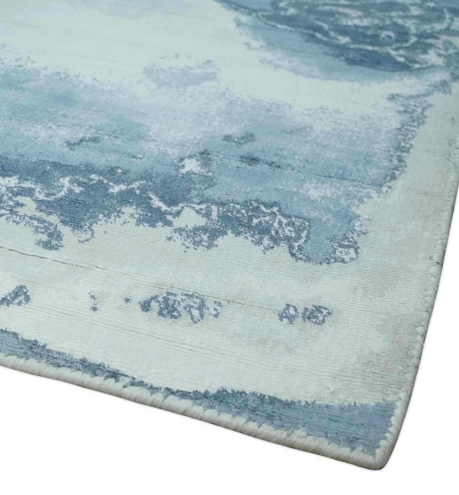 8x10 Ivory, Aqua and Blue Modern Abstract Hand Tufted Wool and Art Silk Area Rug - Image 5
