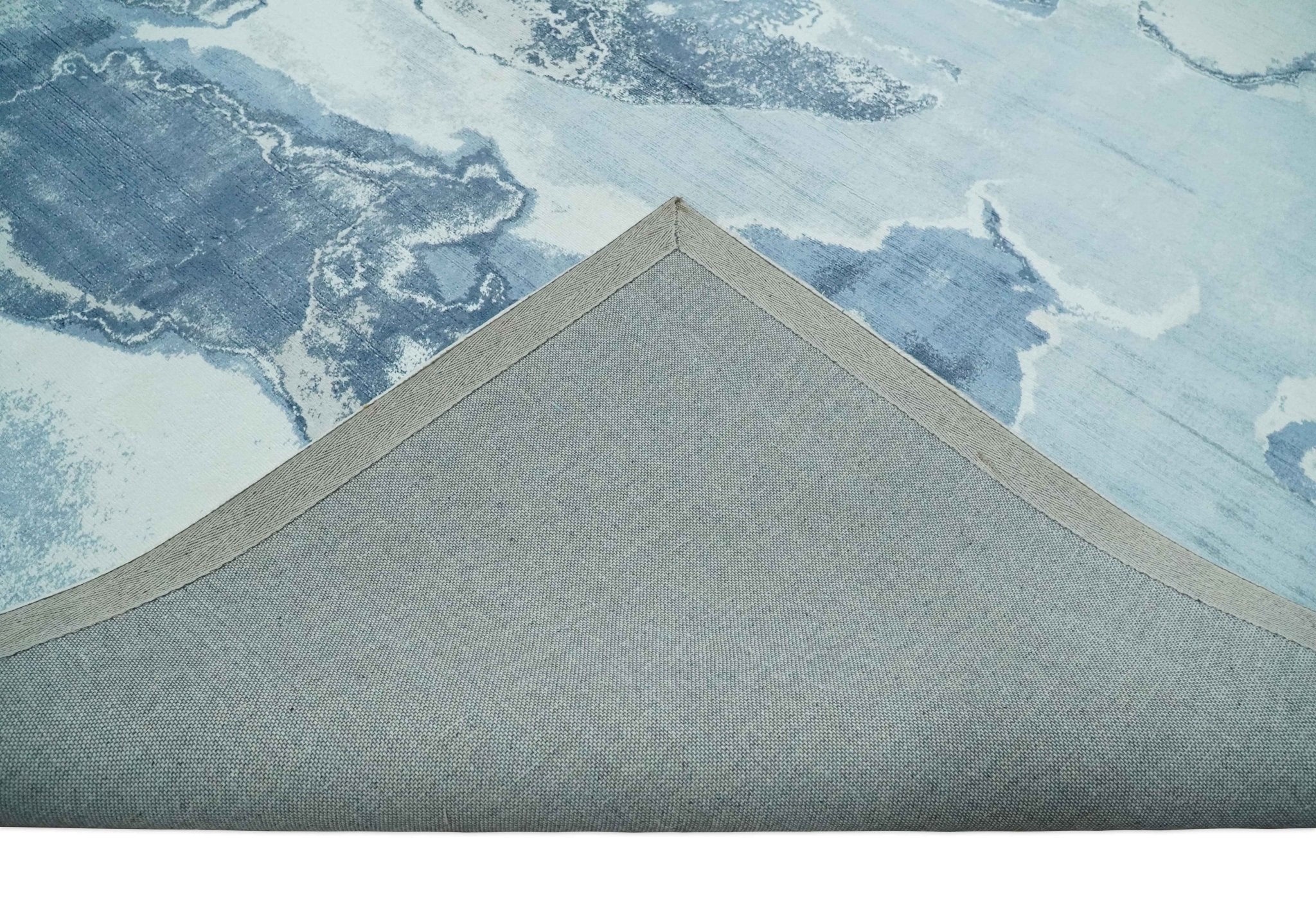 8x10 Ivory, Aqua and Blue Modern Abstract Hand Tufted Wool and Art Silk Area Rug - Image 6