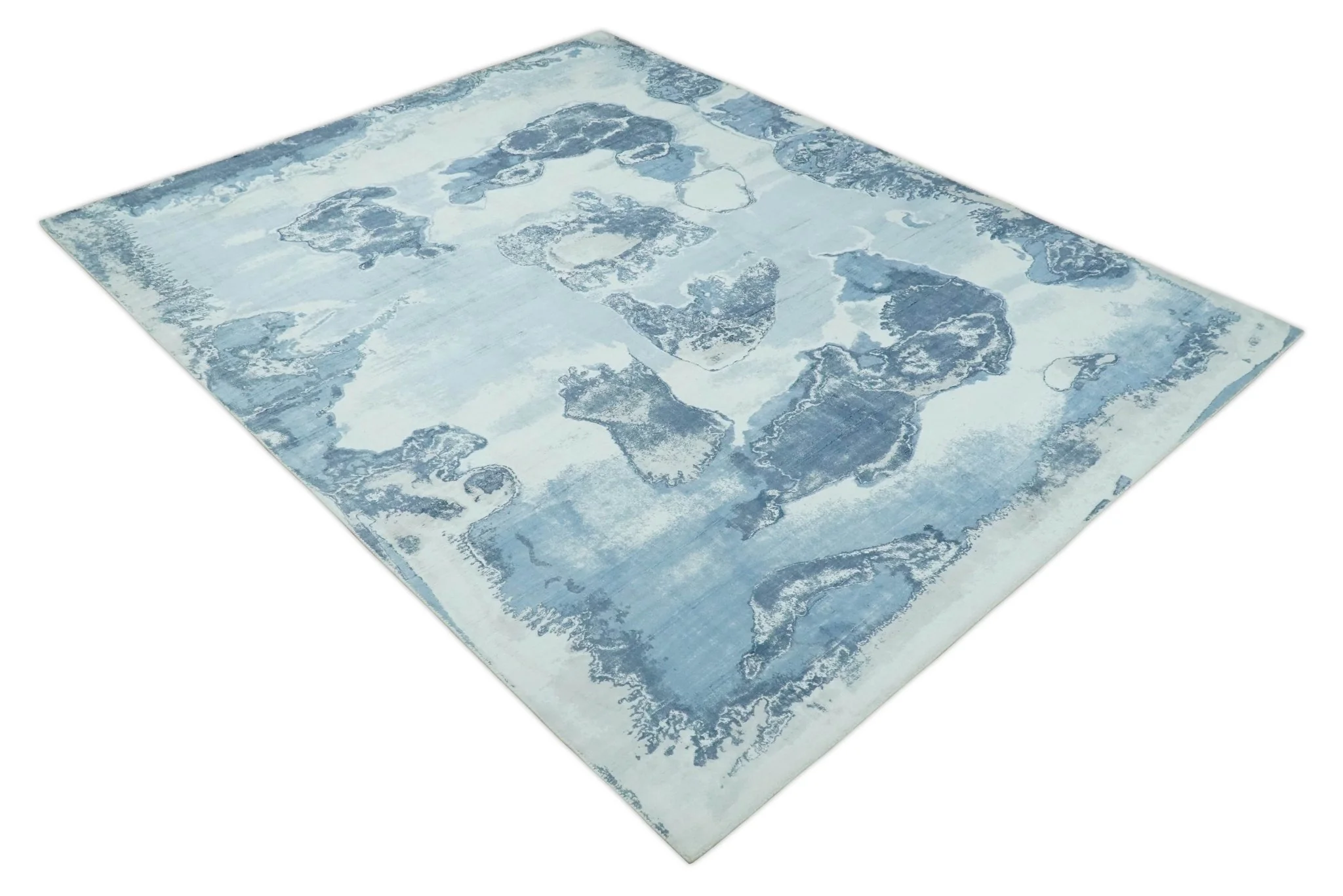 8x10 Ivory, Aqua and Blue Modern Abstract Hand Tufted Wool and Art Silk Area Rug - Image 9