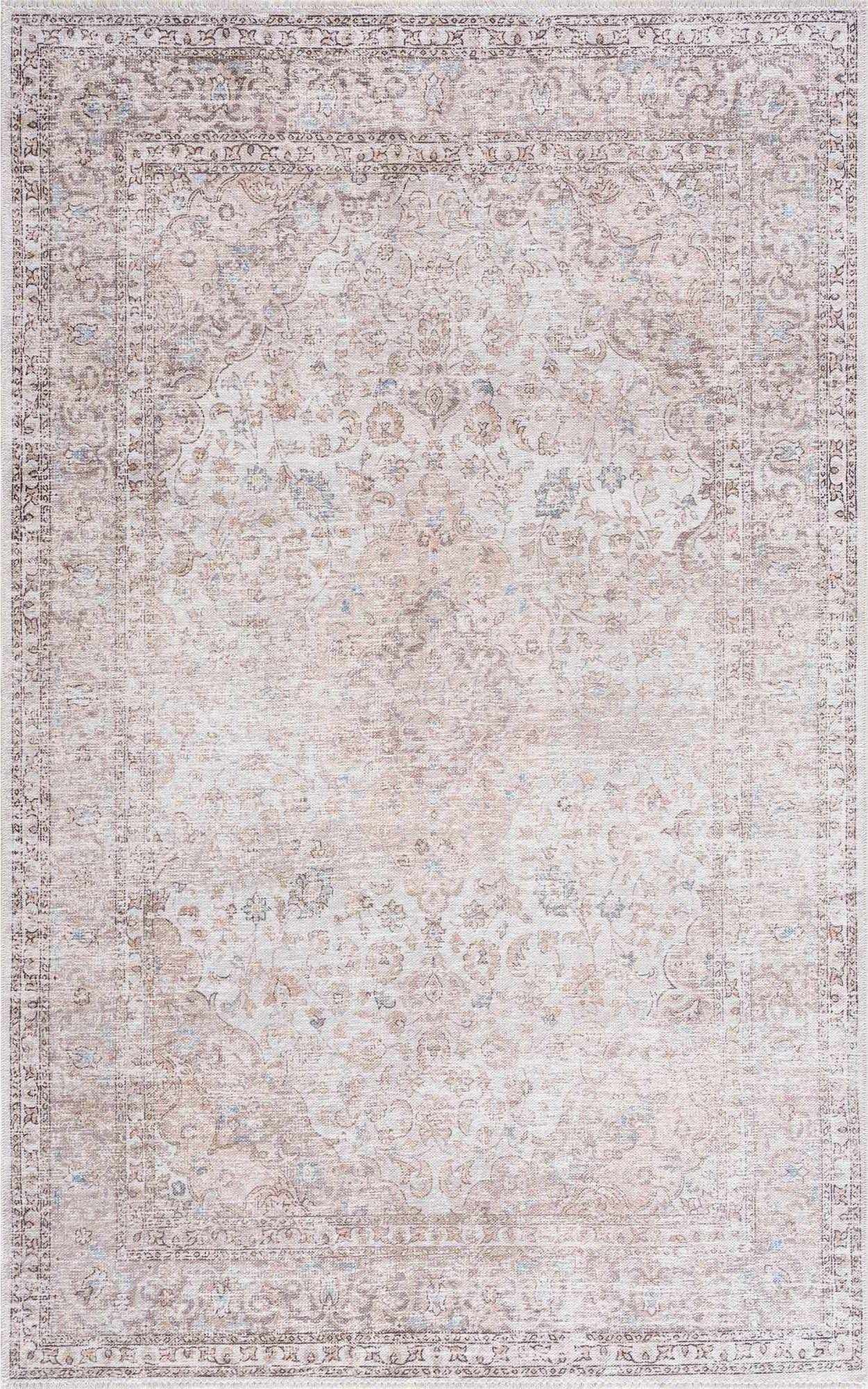 Premium Antique style Ivory, Beige and Brown Traditional Medallion Washable Area Rug - Image 13