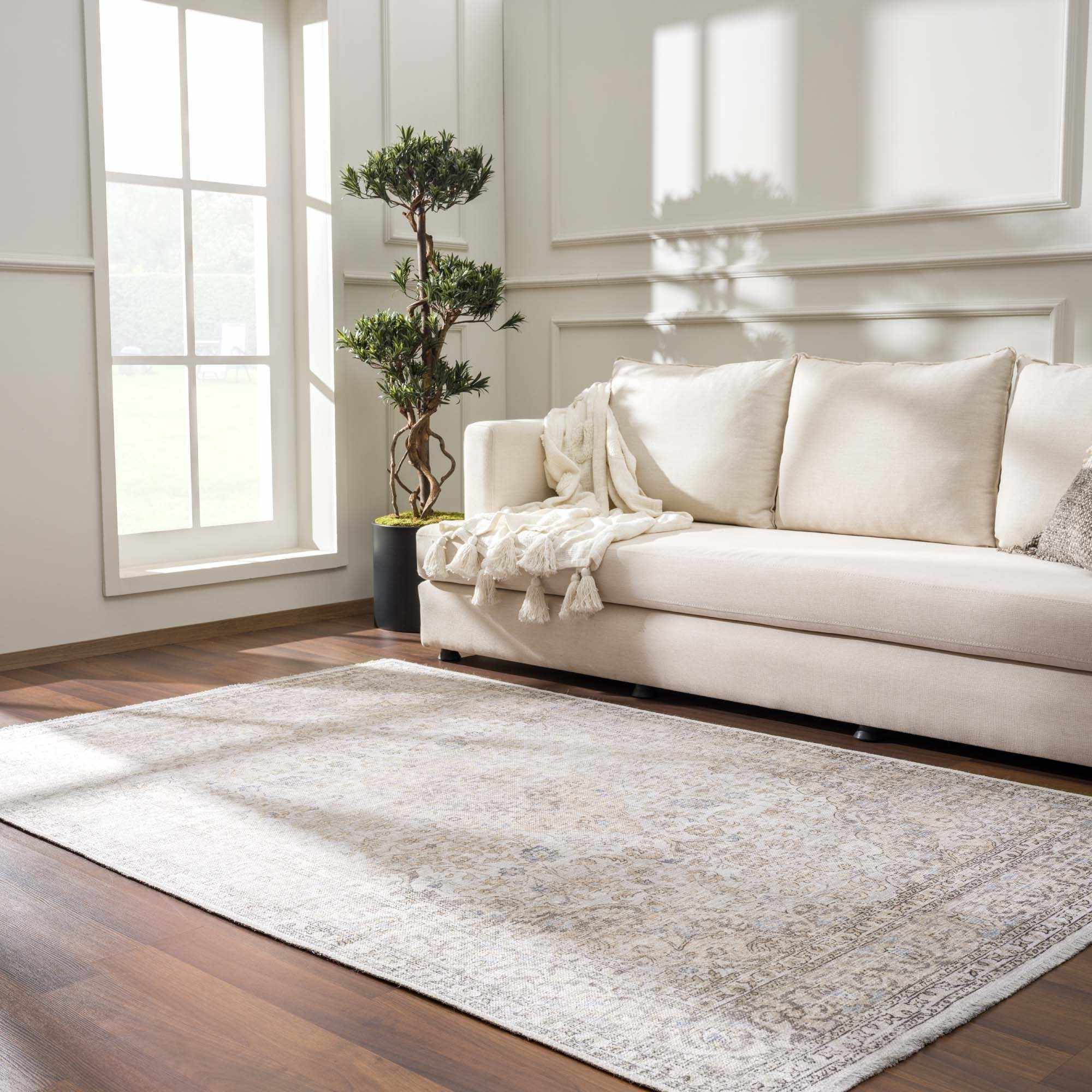 Premium Antique style Ivory, Beige and Brown Traditional Medallion Washable Area Rug - Image 20