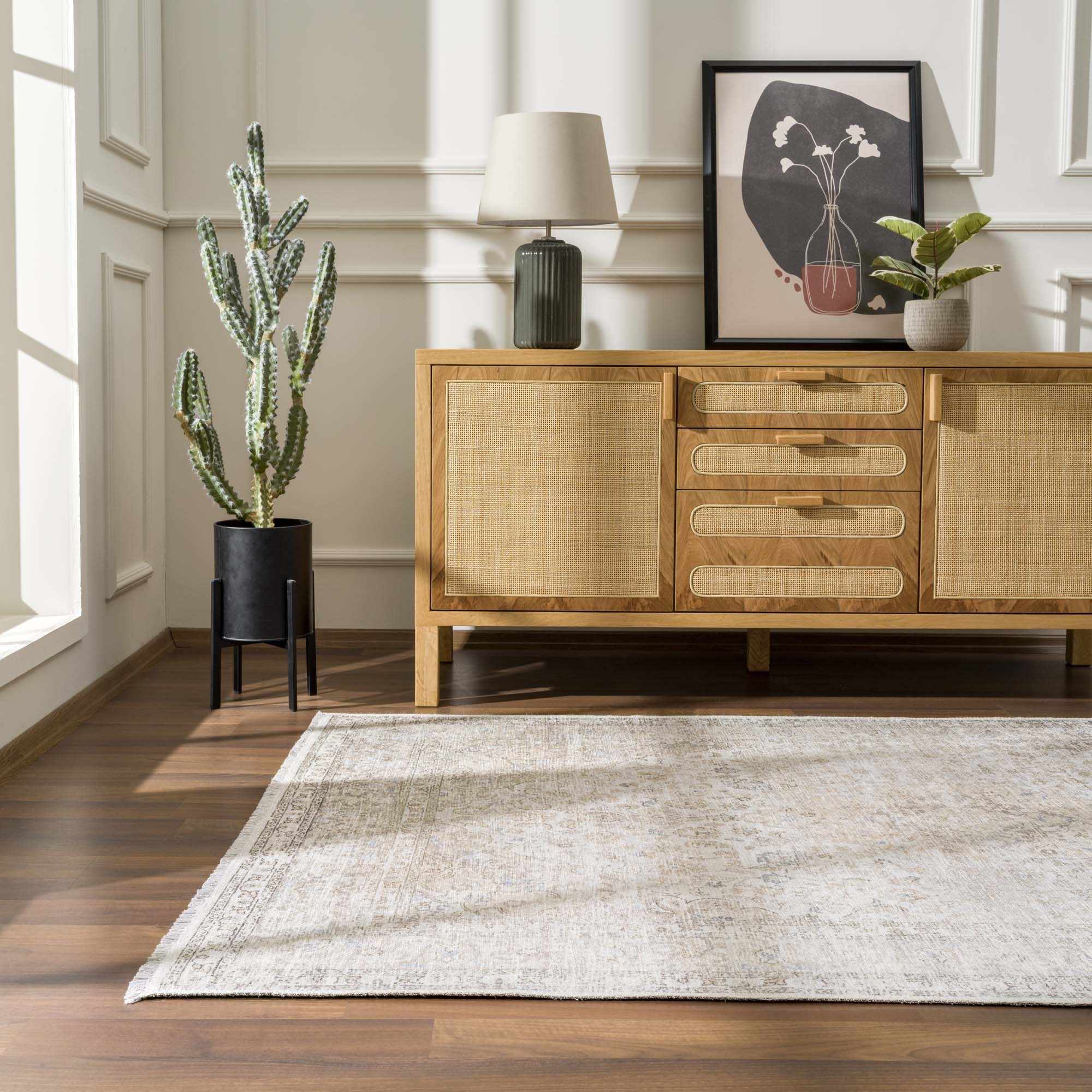 Premium Antique style Ivory, Beige and Brown Traditional Medallion Washable Area Rug - Image 25