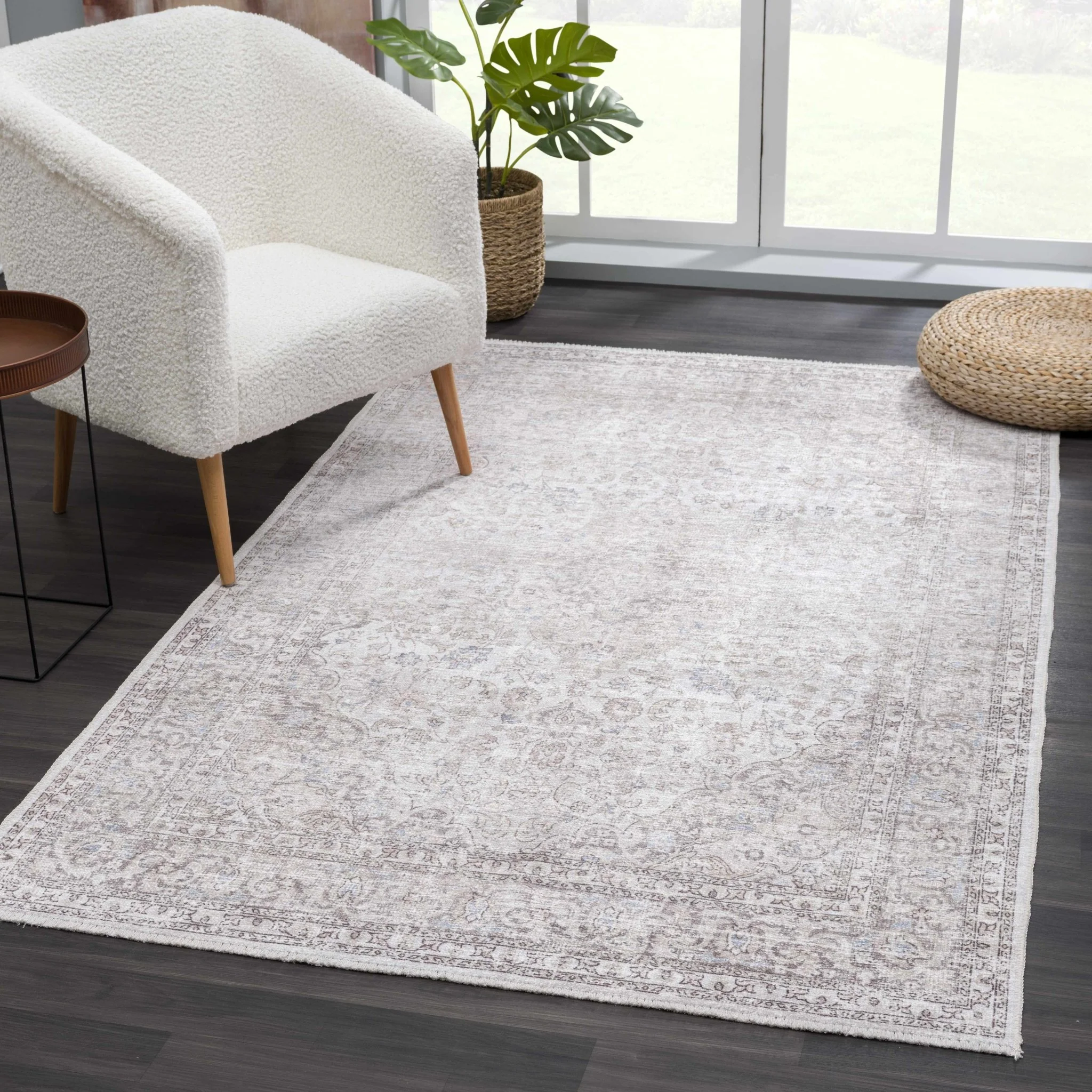 Premium Antique style Ivory, Beige and Brown Traditional Medallion Washable Area Rug - Image 35
