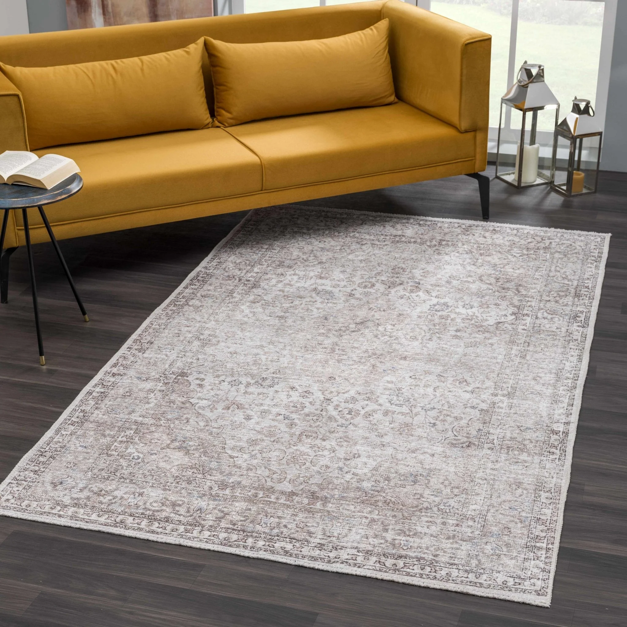 Premium Antique style Ivory, Beige and Brown Traditional Medallion Washable Area Rug - Image 36