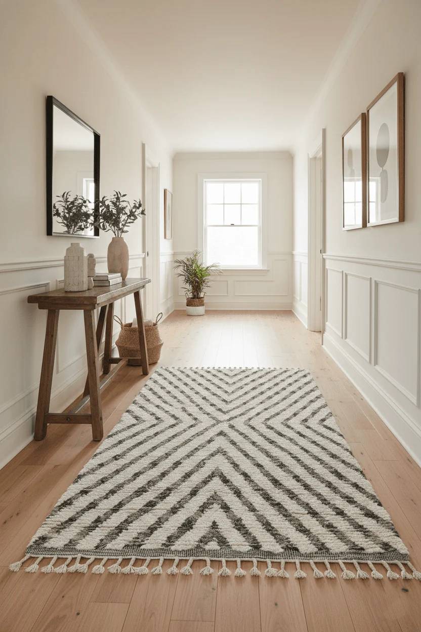 Ivory, Beige and Charcoal Modern Stripes Plush Pile Moroccan Style Hand knotted 5x8 wool Area Rug - Image 2