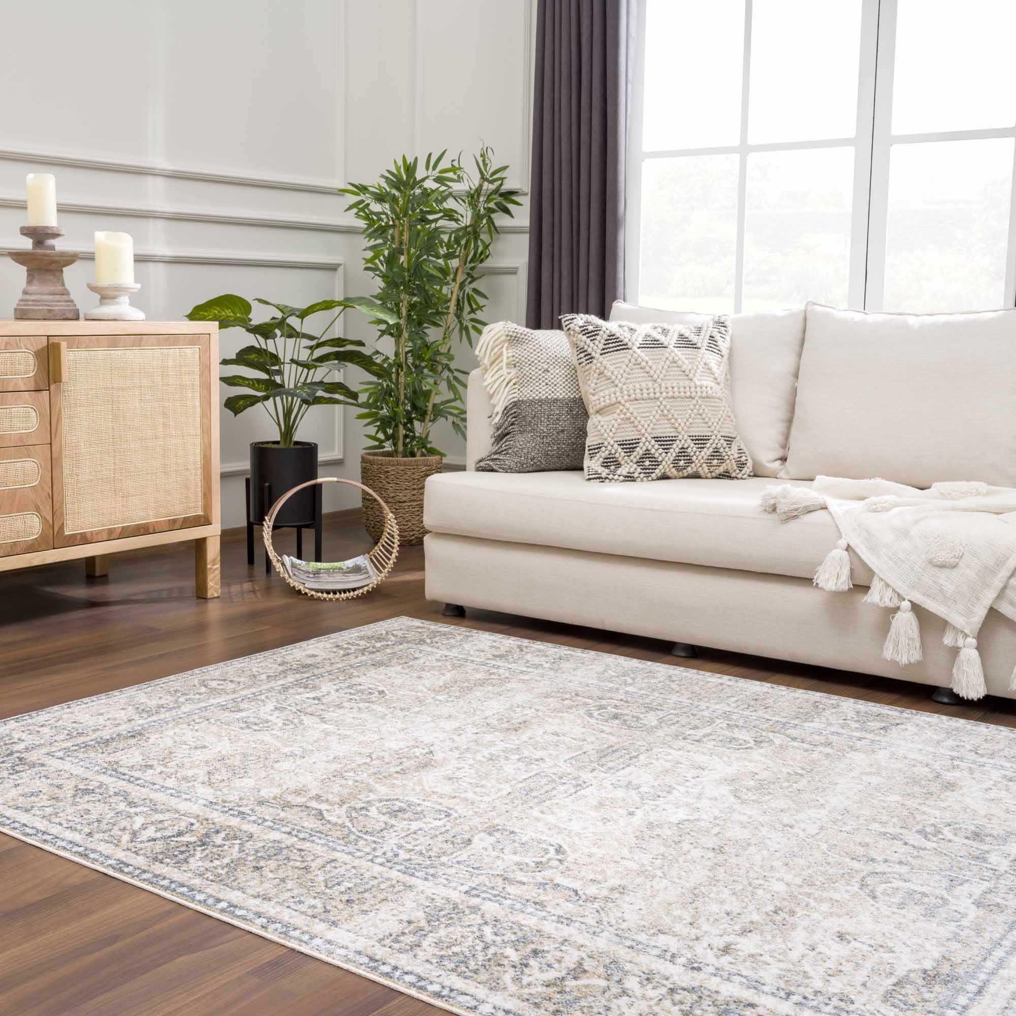Ivory, Beige and Charcoal Vintage Style Traditional Oriental design Washable Area Rug - Image 19