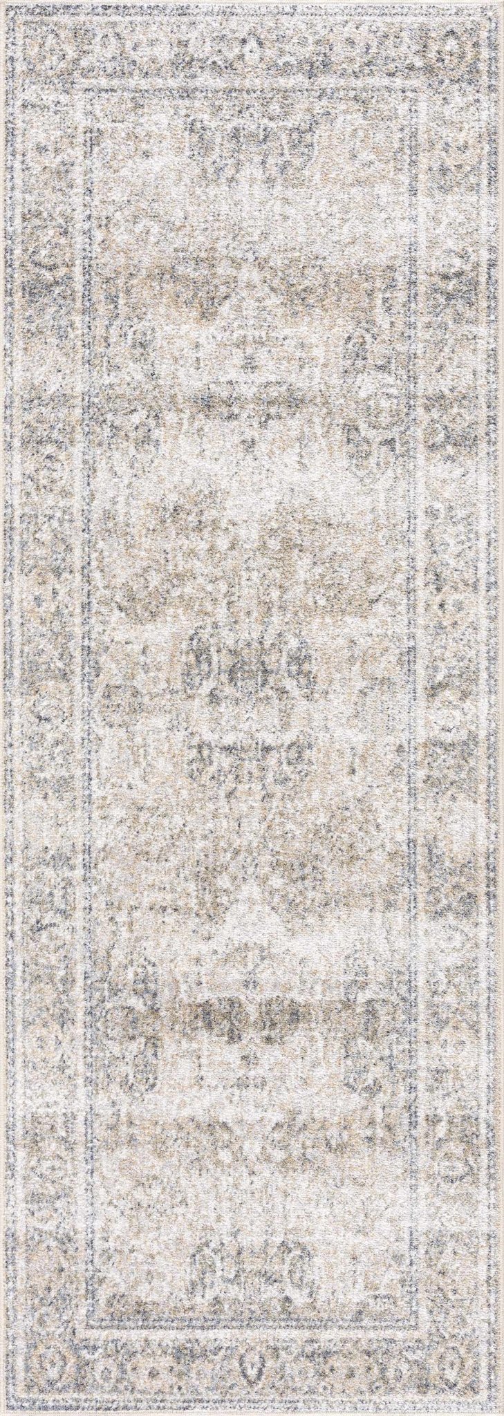 Ivory, Beige and Charcoal Vintage Style Traditional Oriental design Washable Area Rug - Image 5
