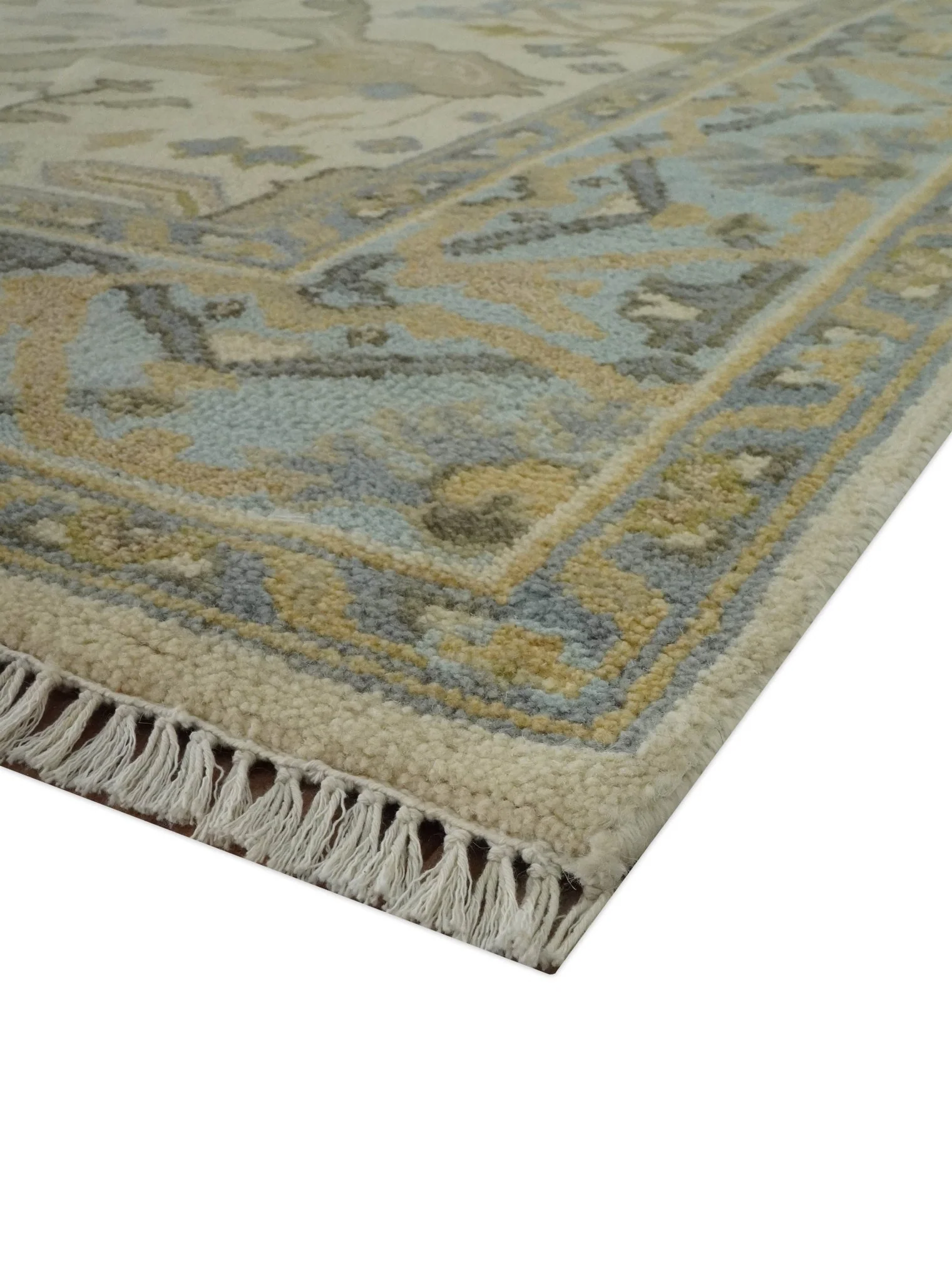 Vintage Style Ivory, Beige and Gray 6x9 Hand Knotted Traditional Oriental Oushak wool rug - Image 5