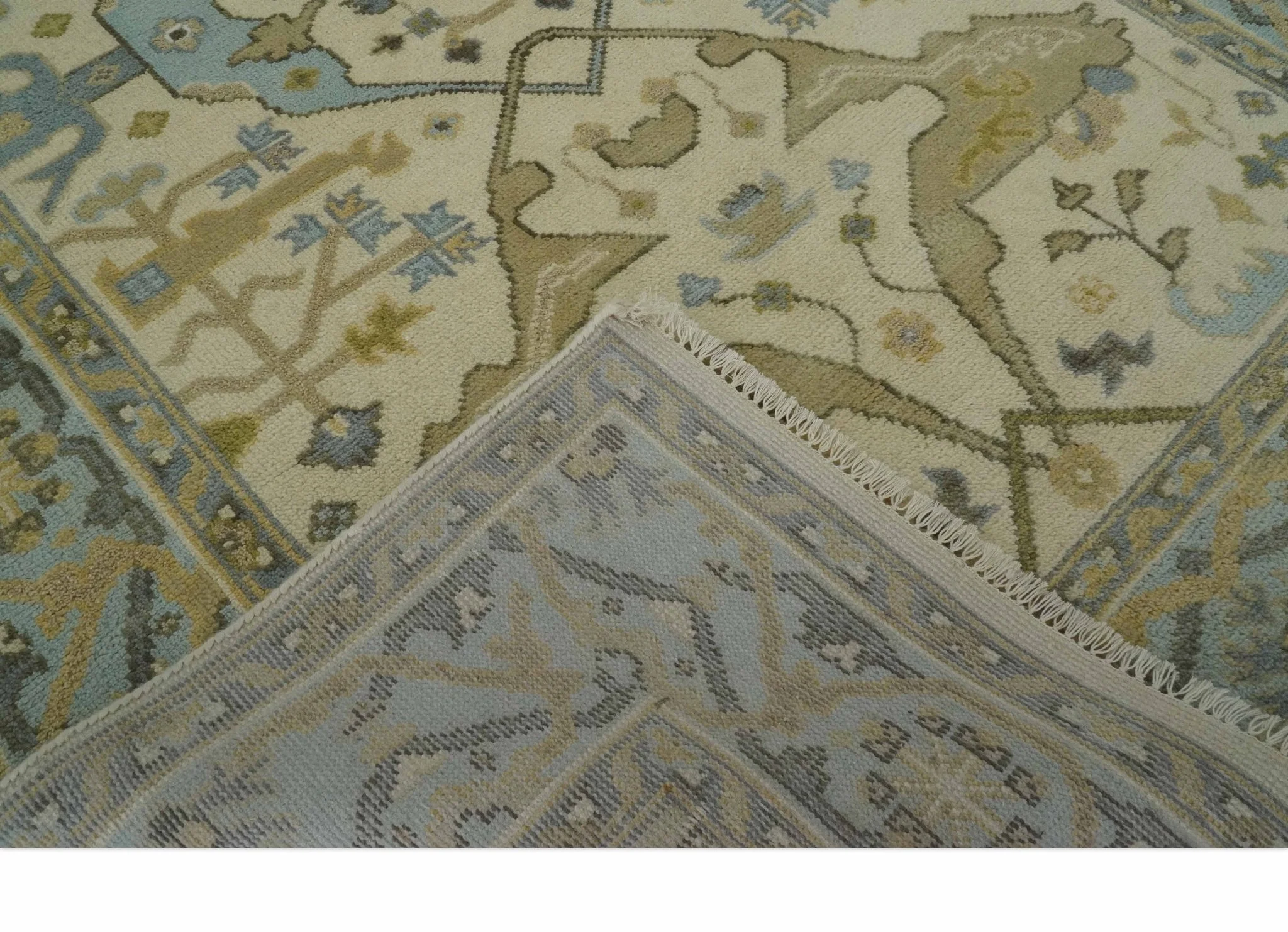 Vintage Style Ivory, Beige and Gray 6x9 Hand Knotted Traditional Oriental Oushak wool rug - Image 7