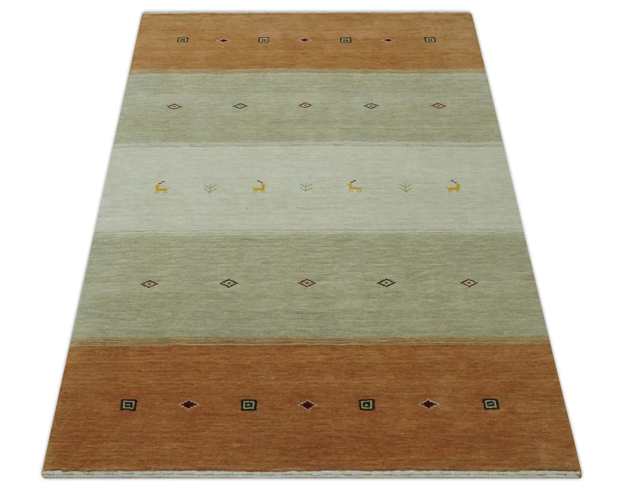 Custom Made Ivory, Beige and Rust Geometrical stripes Design Hand loom Wool Area Rug - Image 10