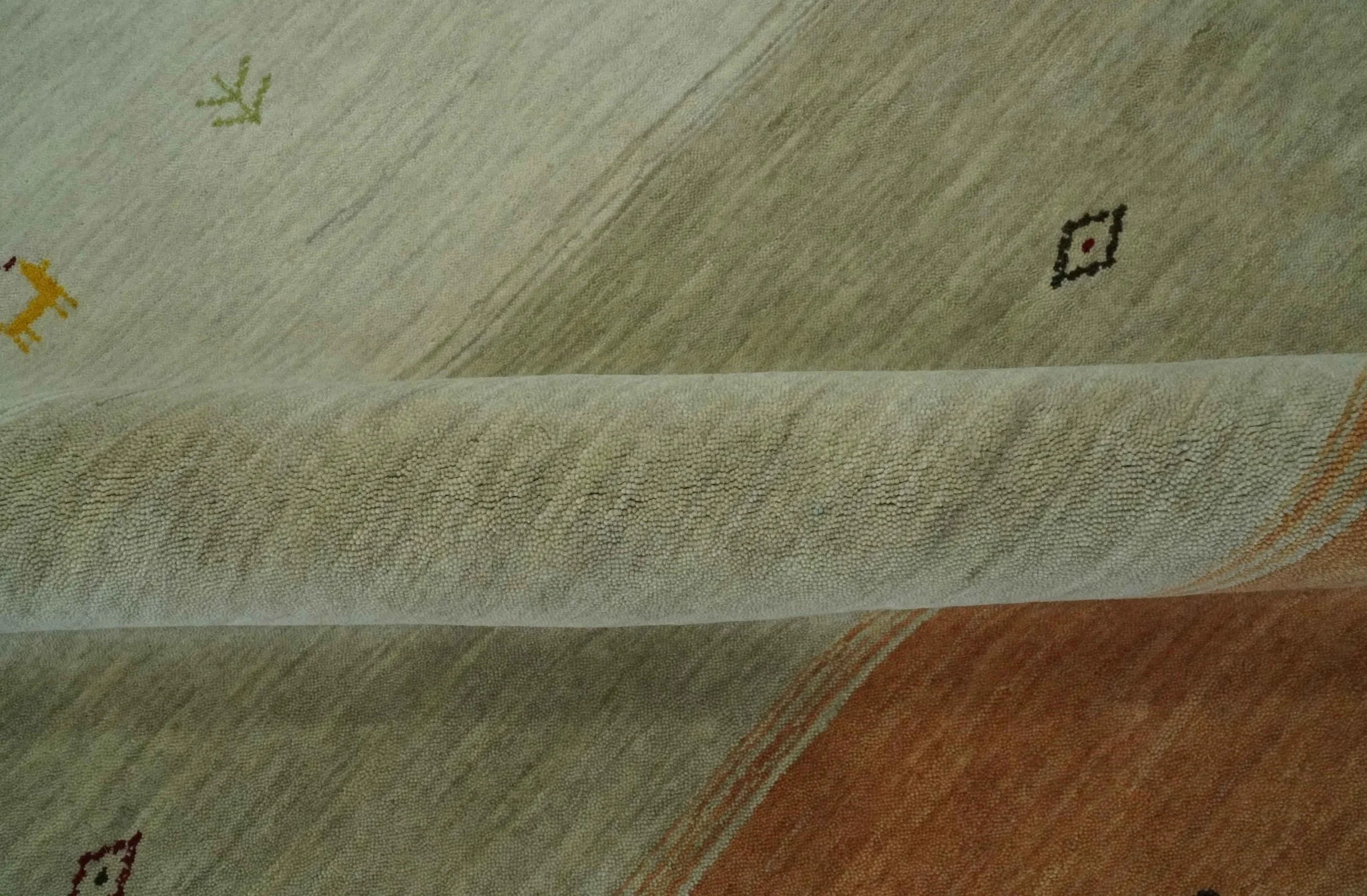 Custom Made Ivory, Beige and Rust Geometrical stripes Design Hand loom Wool Area Rug - Image 6