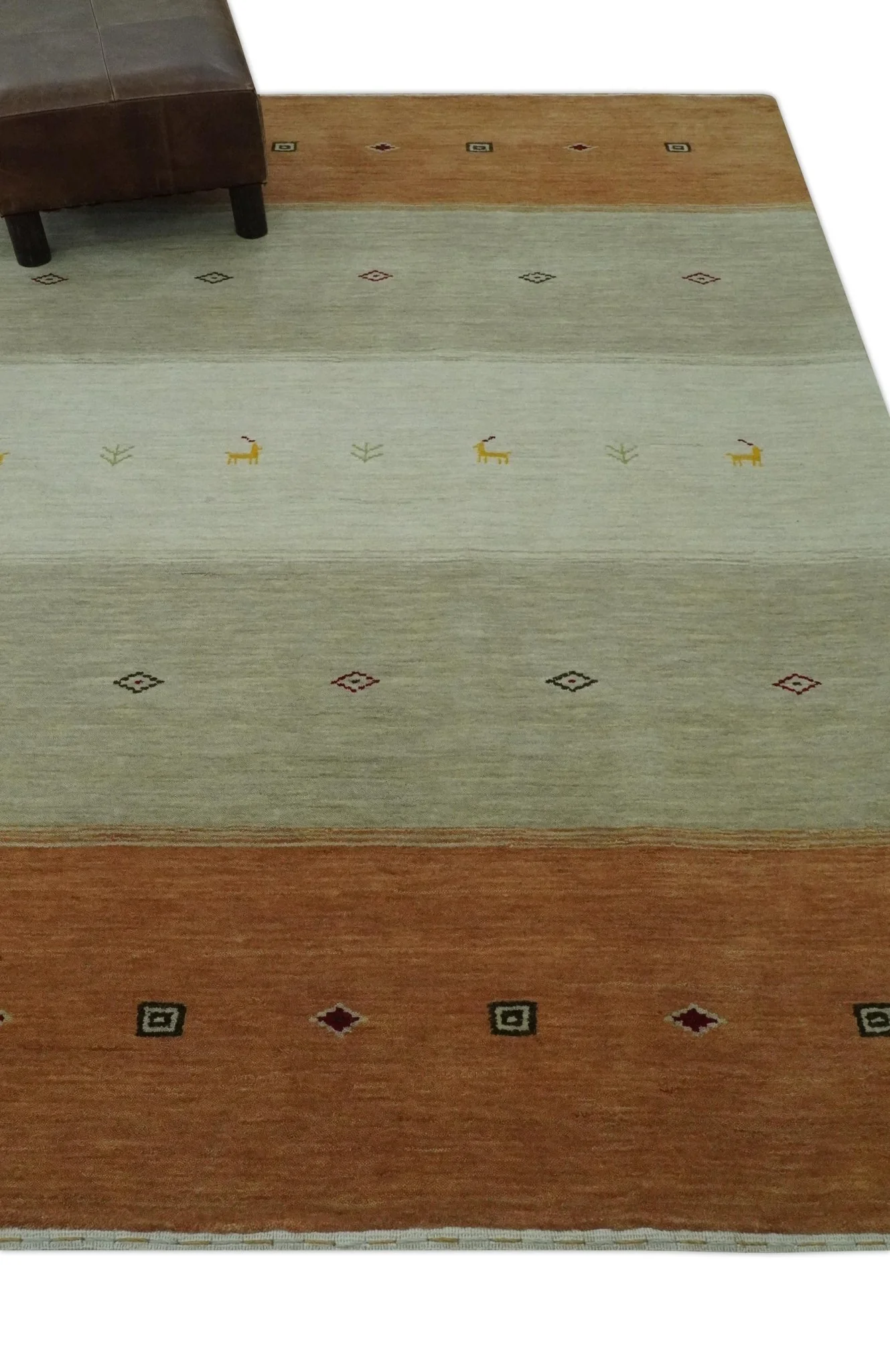Ivory, Beige and Rust Geometrical stripes Design Hand loom 4.6x6.6 wool Area Rug - Image 3