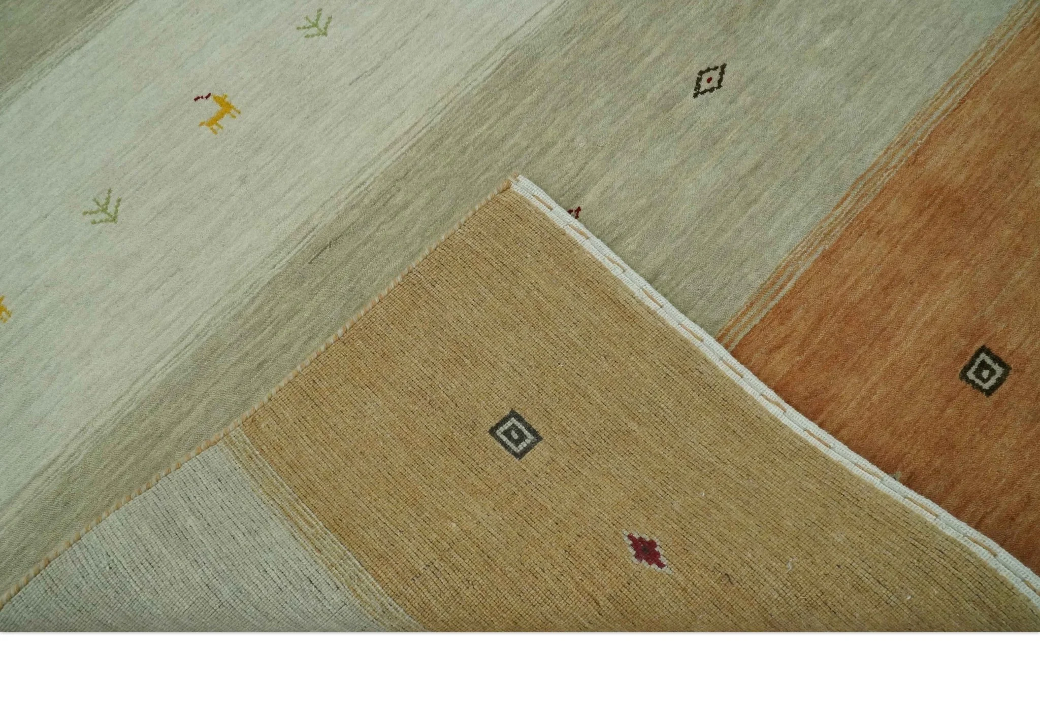 Ivory, Beige and Rust Geometrical stripes Design Hand loom 4.6x6.6 wool Area Rug - Image 7