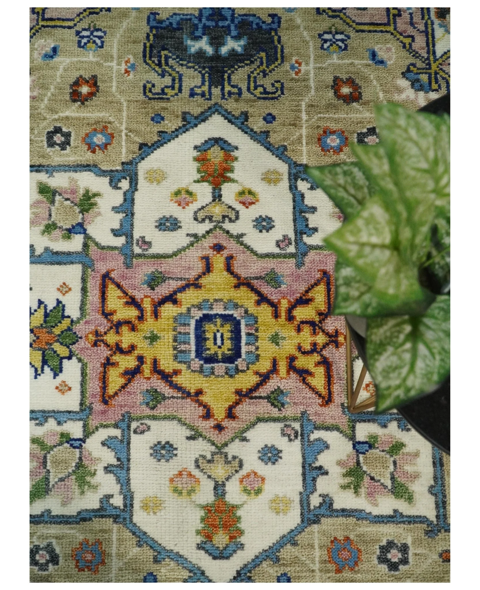 Ivory, Beige, Blue and Charcoal Traditional Heriz Hand Knotted Multi Size wool Area Rug - Image 10