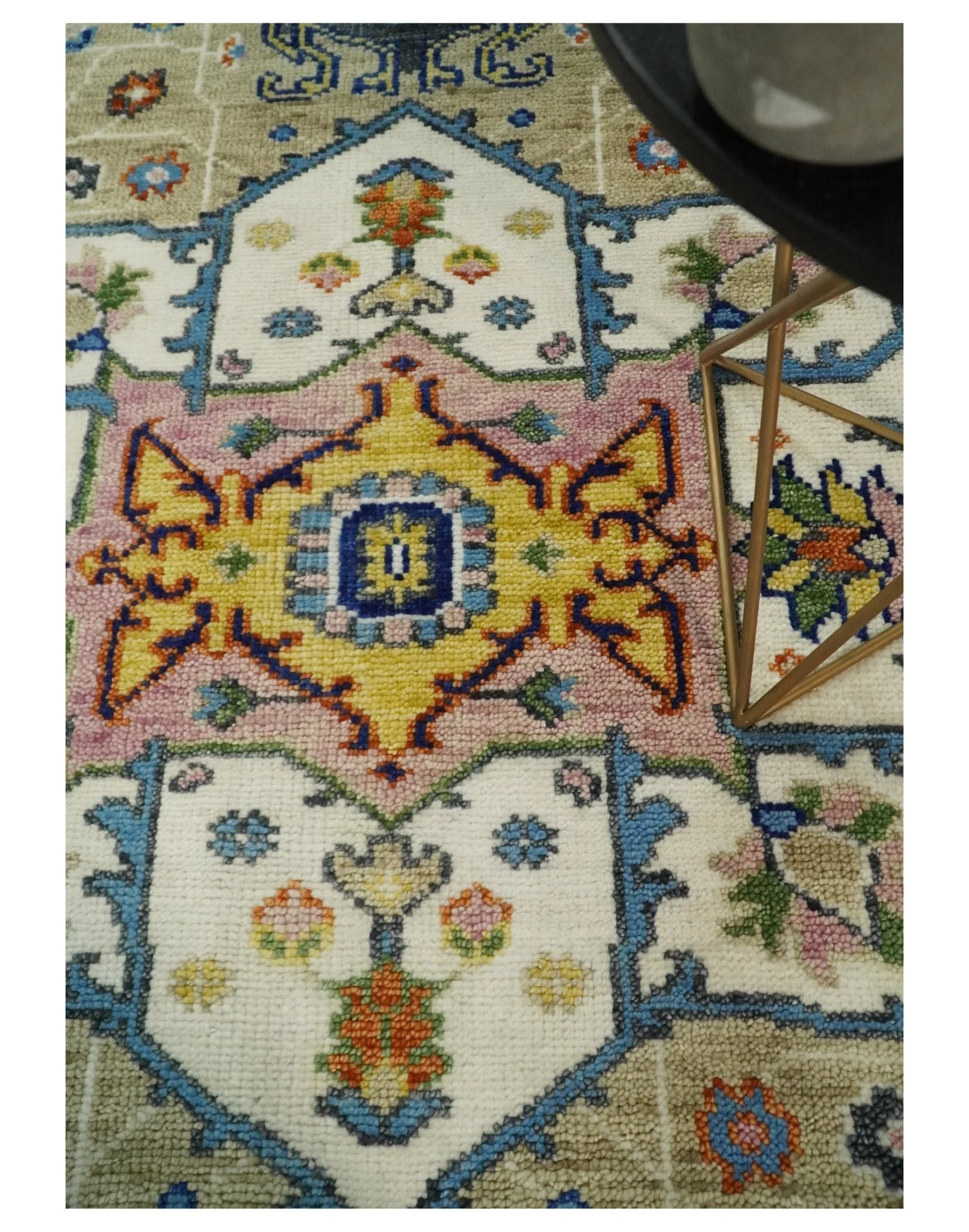 Ivory, Beige, Blue and Charcoal Traditional Heriz Hand Knotted Multi Size wool Area Rug - Image 2
