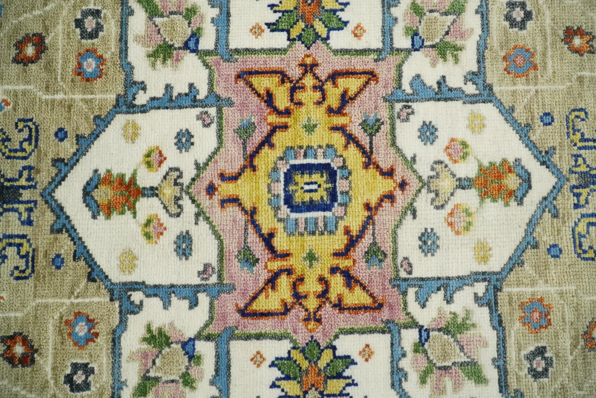 Ivory, Beige, Blue and Charcoal Traditional Heriz Hand Knotted Multi Size wool Area Rug - Image 8