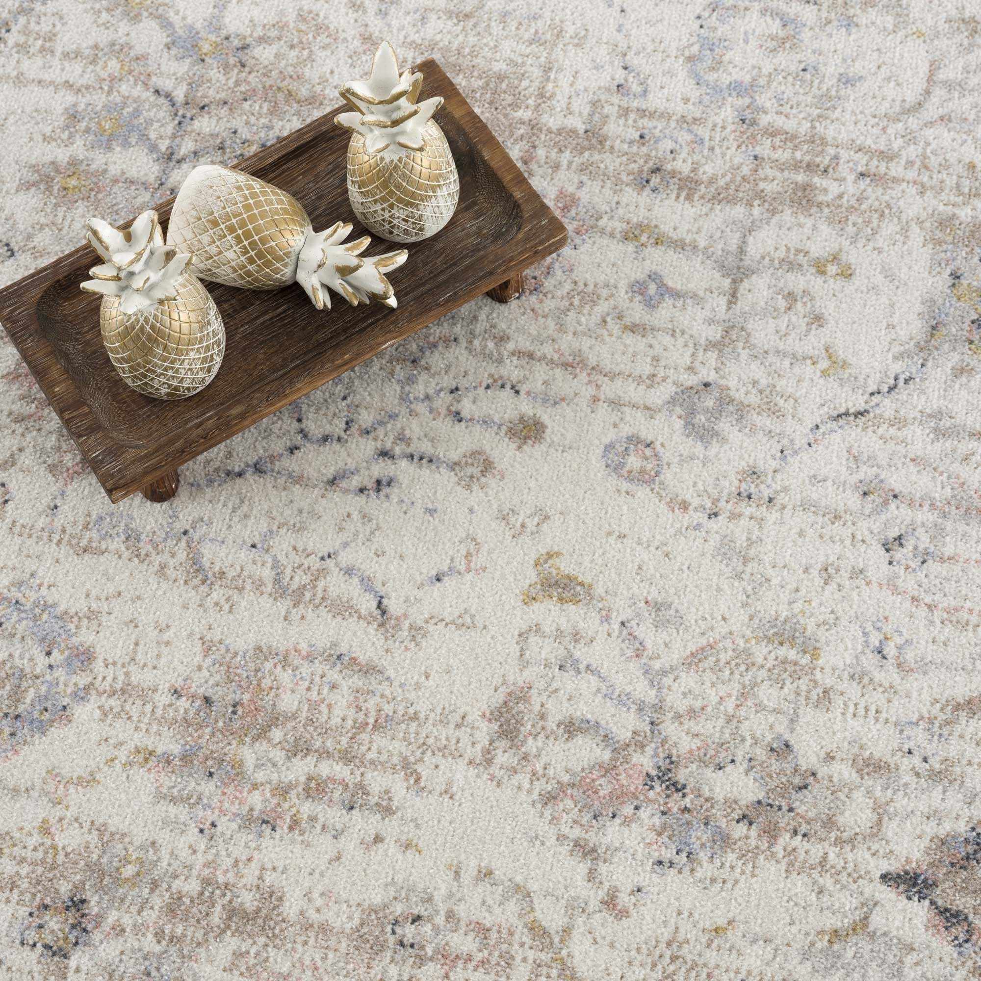 Ivory, Beige, Peach and Charcoal Antique Floral Washable Area Rug - Image 13