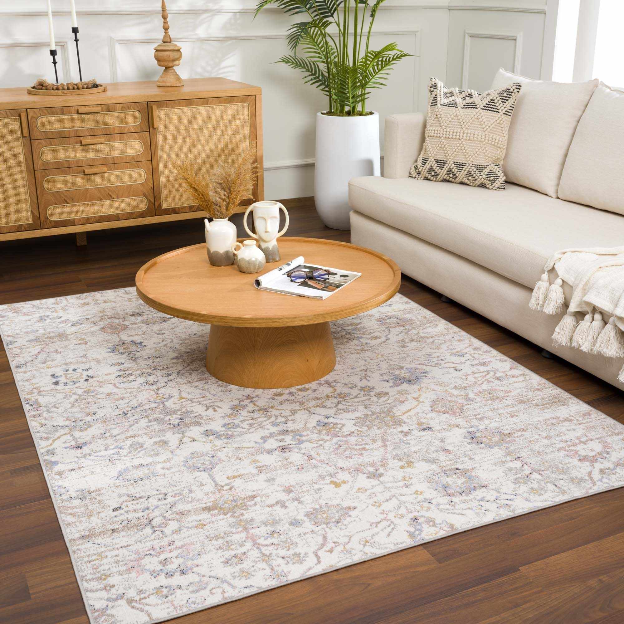 Ivory, Beige, Peach and Charcoal Antique Floral Washable Area Rug - Image 14