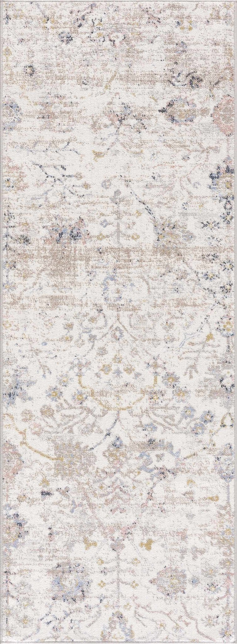 Ivory, Beige, Peach and Charcoal Antique Floral Washable Area Rug - Image 5