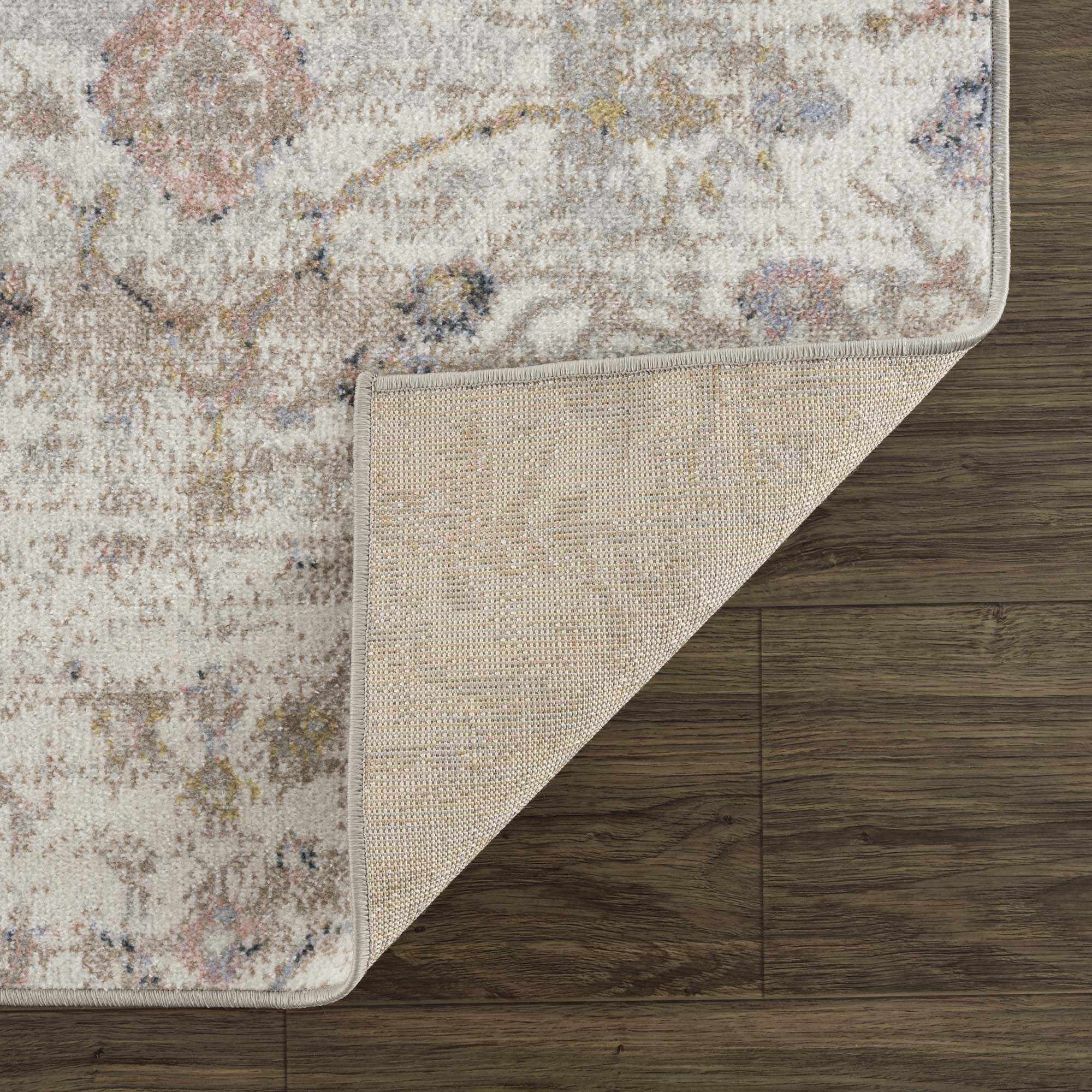 Ivory, Beige, Peach and Charcoal Antique Floral Washable Area Rug - Image 6
