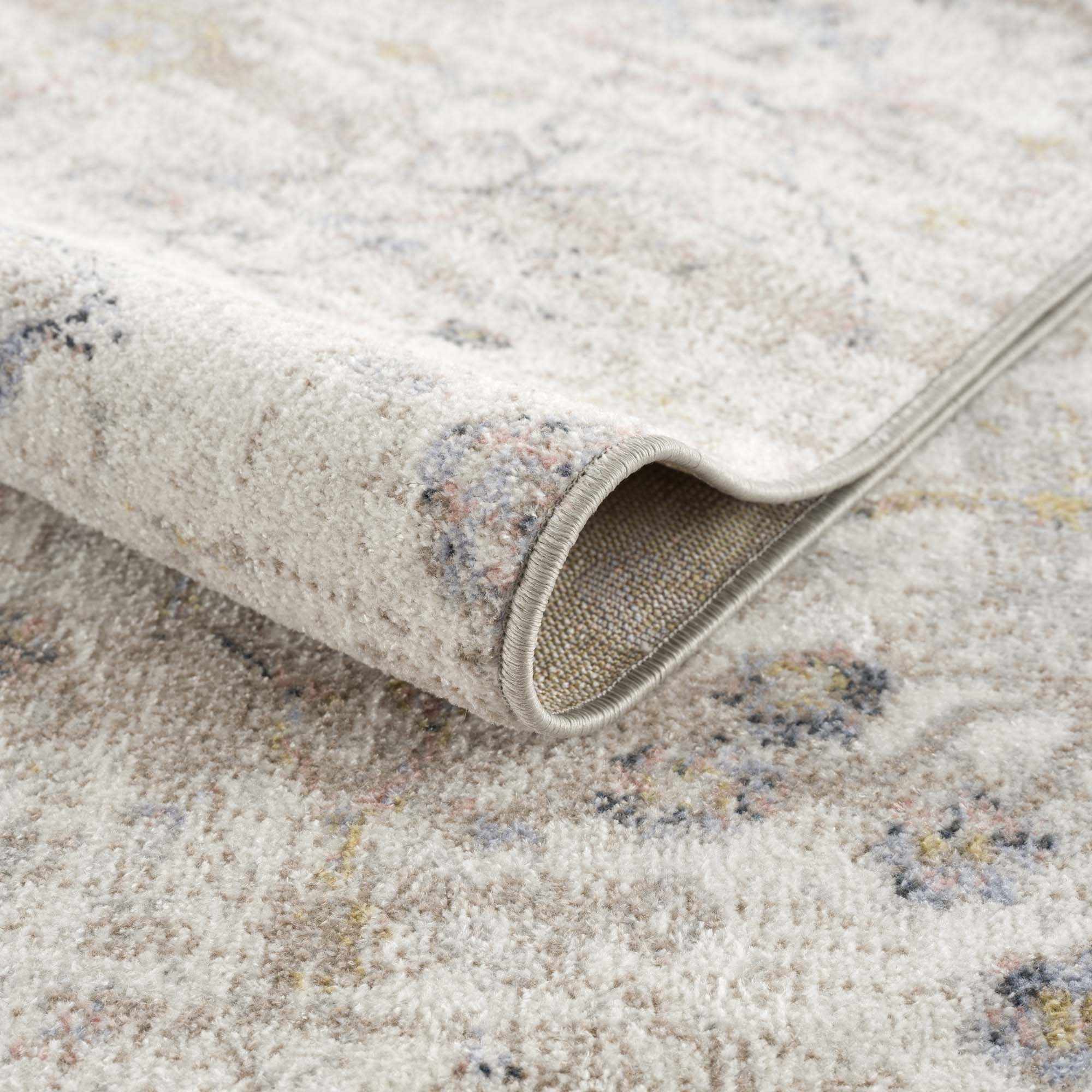 Ivory, Beige, Peach and Charcoal Antique Floral Washable Area Rug - Image 7