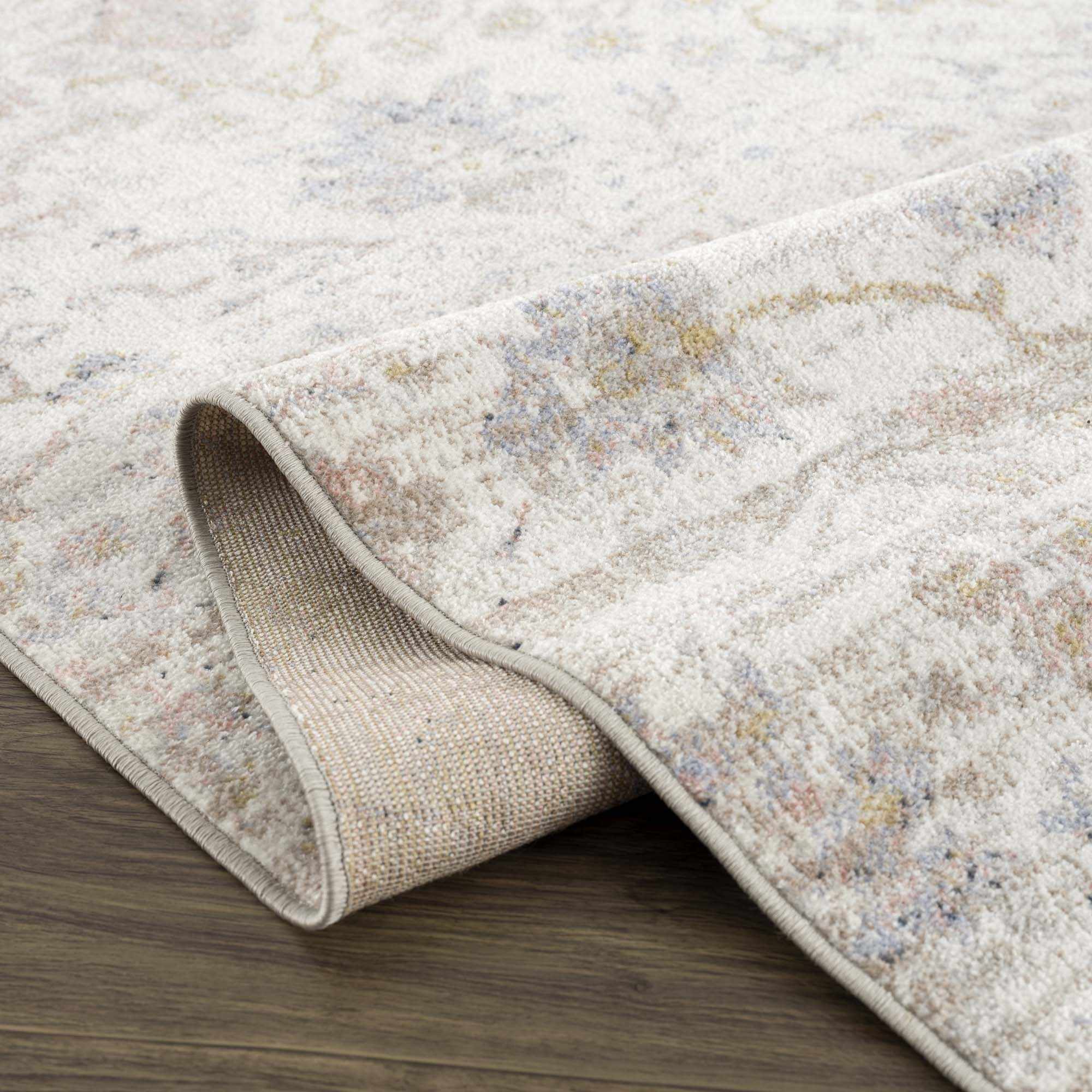 Ivory, Beige, Peach and Charcoal Antique Floral Washable Area Rug - Image 8