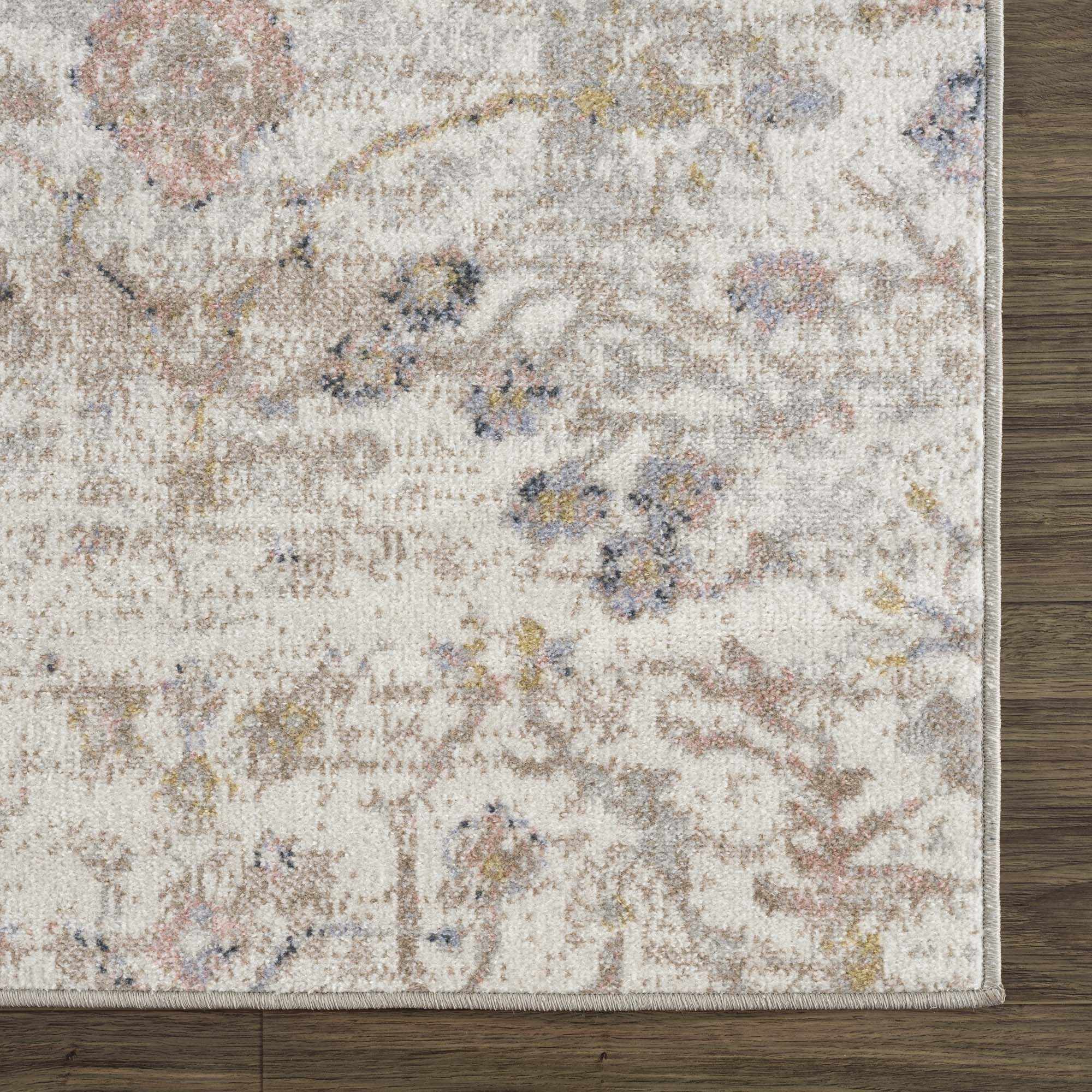 Ivory, Beige, Peach and Charcoal Antique Floral Washable Area Rug - Image 9