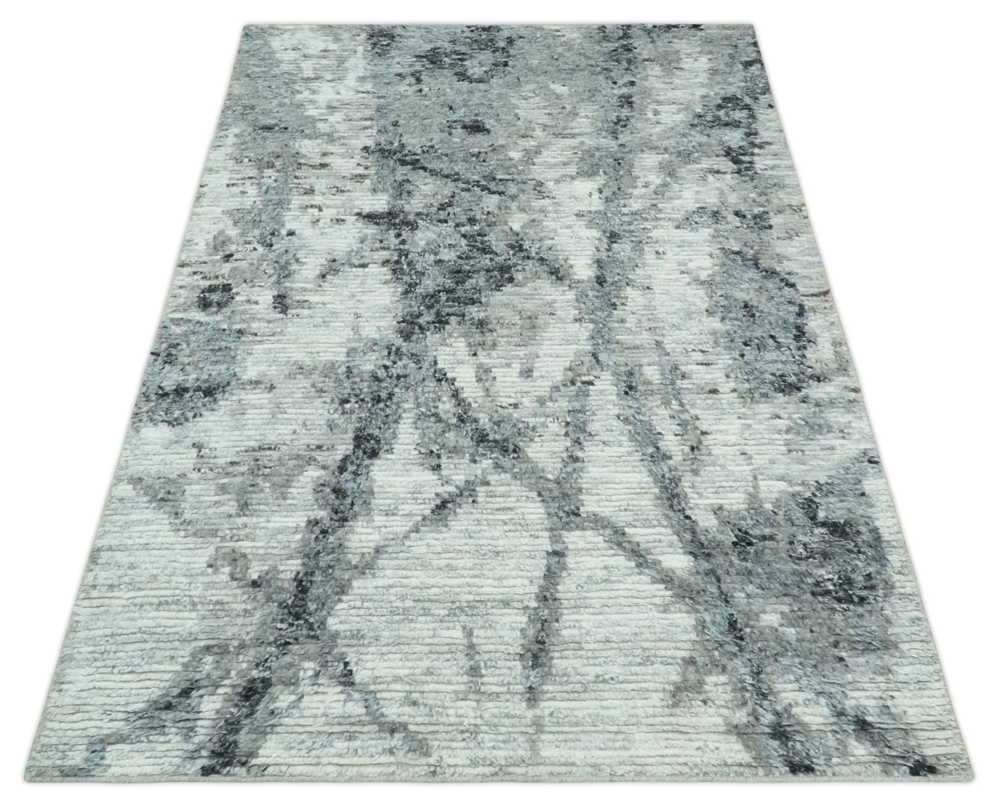 Hand Knotted Ivory, Black and Charcoal Modern Abstract Made with Blended Wool Multi Size Rug - Image 10