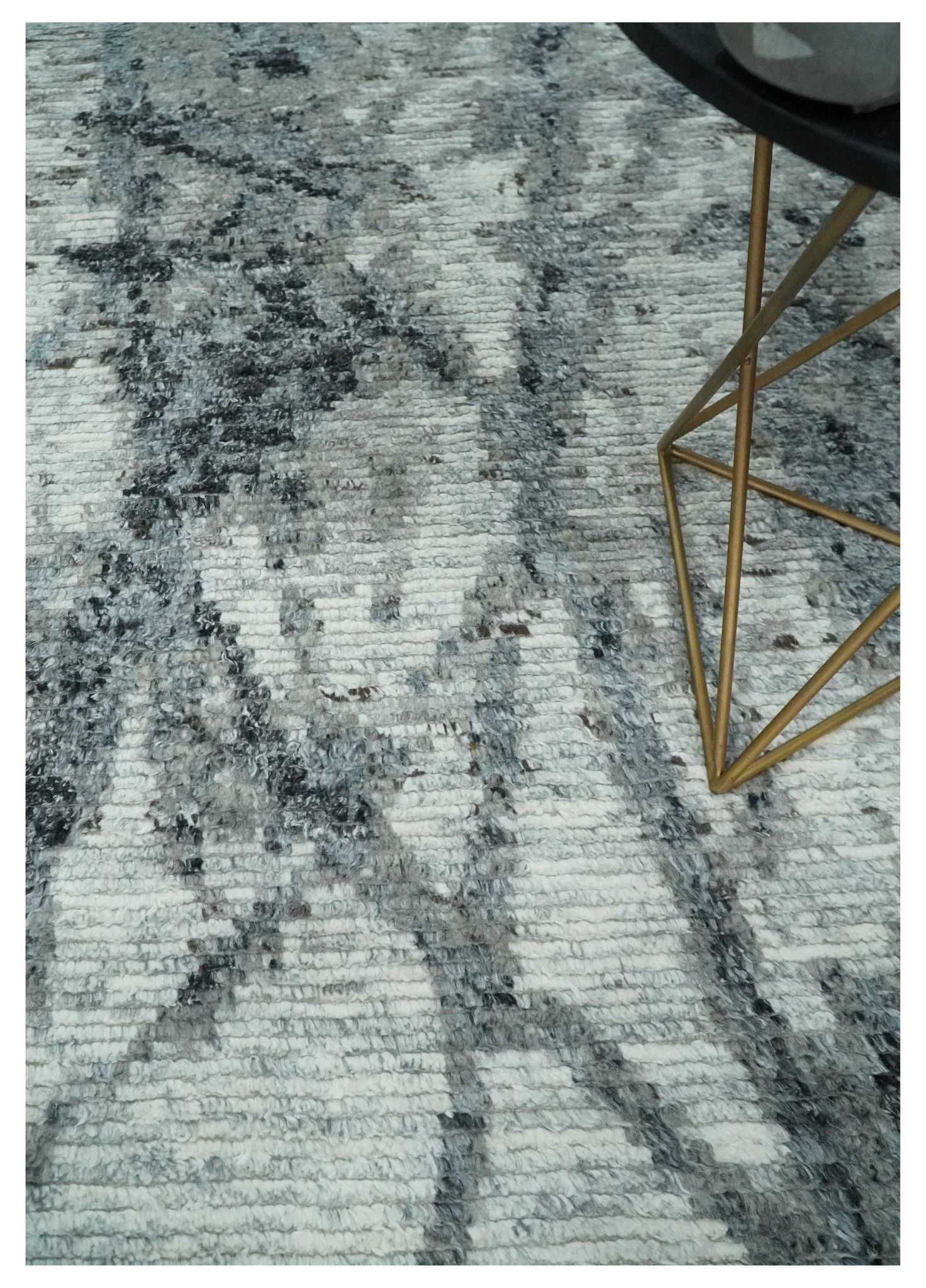 Hand Knotted Ivory, Black and Charcoal Modern Abstract Made with Blended Wool Multi Size Rug - Image 2