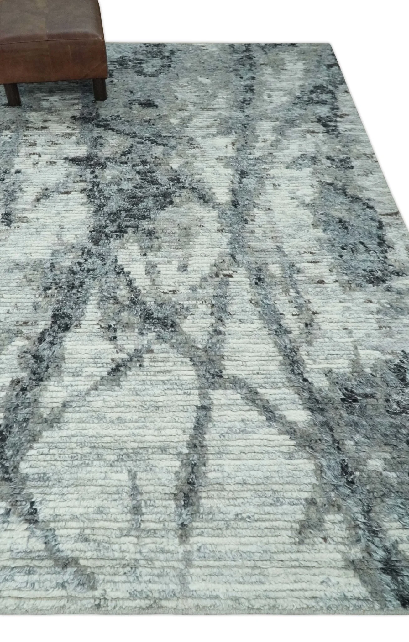 Hand Knotted Ivory, Black and Charcoal Modern Abstract Made with Blended Wool Multi Size Rug - Image 3