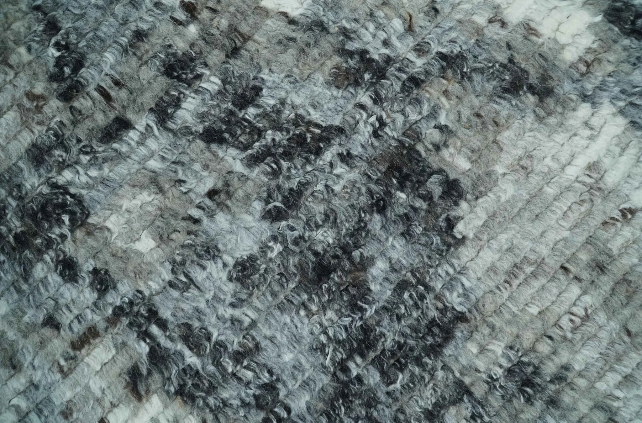 Hand Knotted Ivory, Black and Charcoal Modern Abstract Made with Blended Wool Multi Size Rug - Image 4
