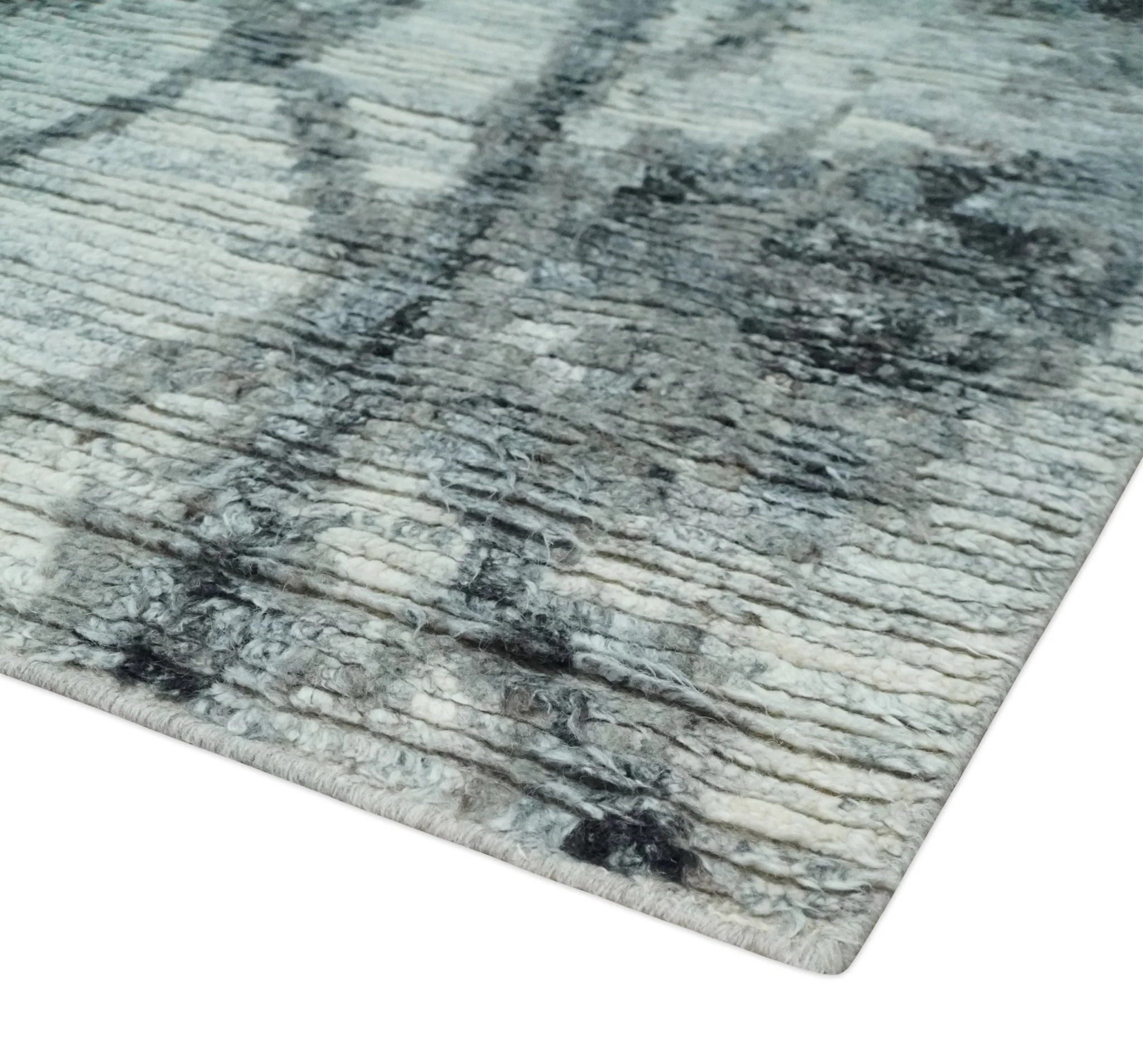 Hand Knotted Ivory, Black and Charcoal Modern Abstract Made with Blended Wool Multi Size Rug - Image 5