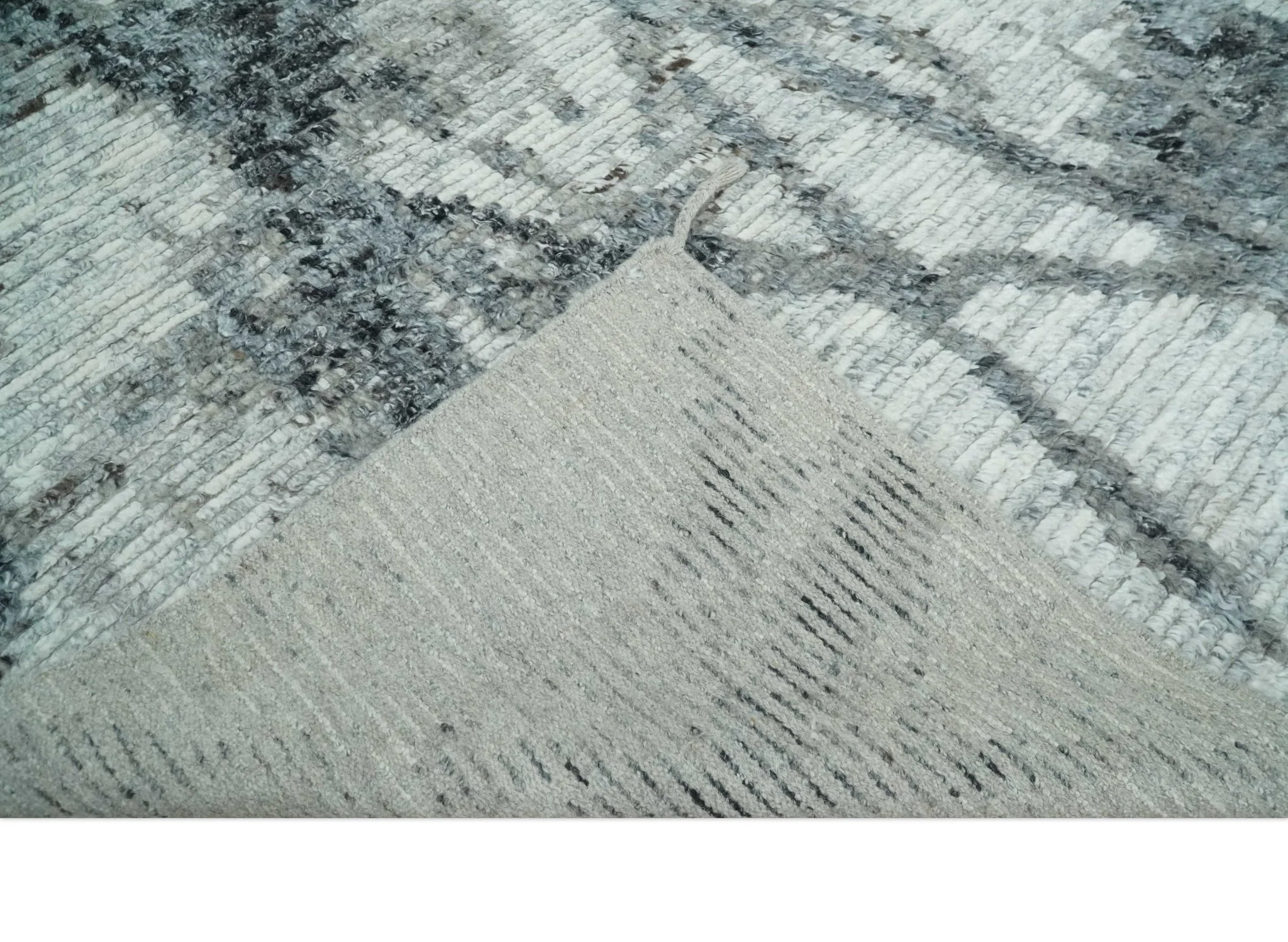 Hand Knotted Ivory, Black and Charcoal Modern Abstract Made with Blended Wool Multi Size Rug - Image 7