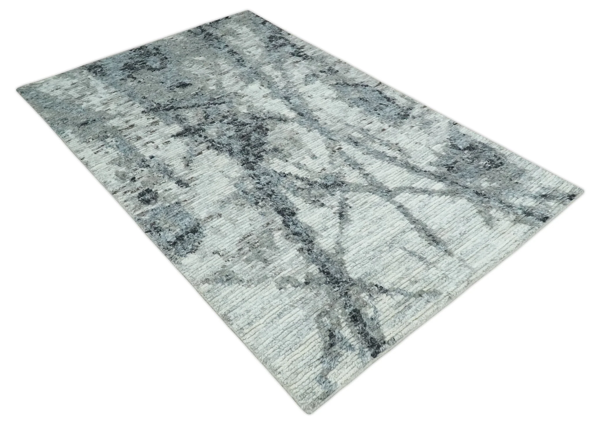 Hand Knotted Ivory, Black and Charcoal Modern Abstract Made with Blended Wool Multi Size Rug - Image 9