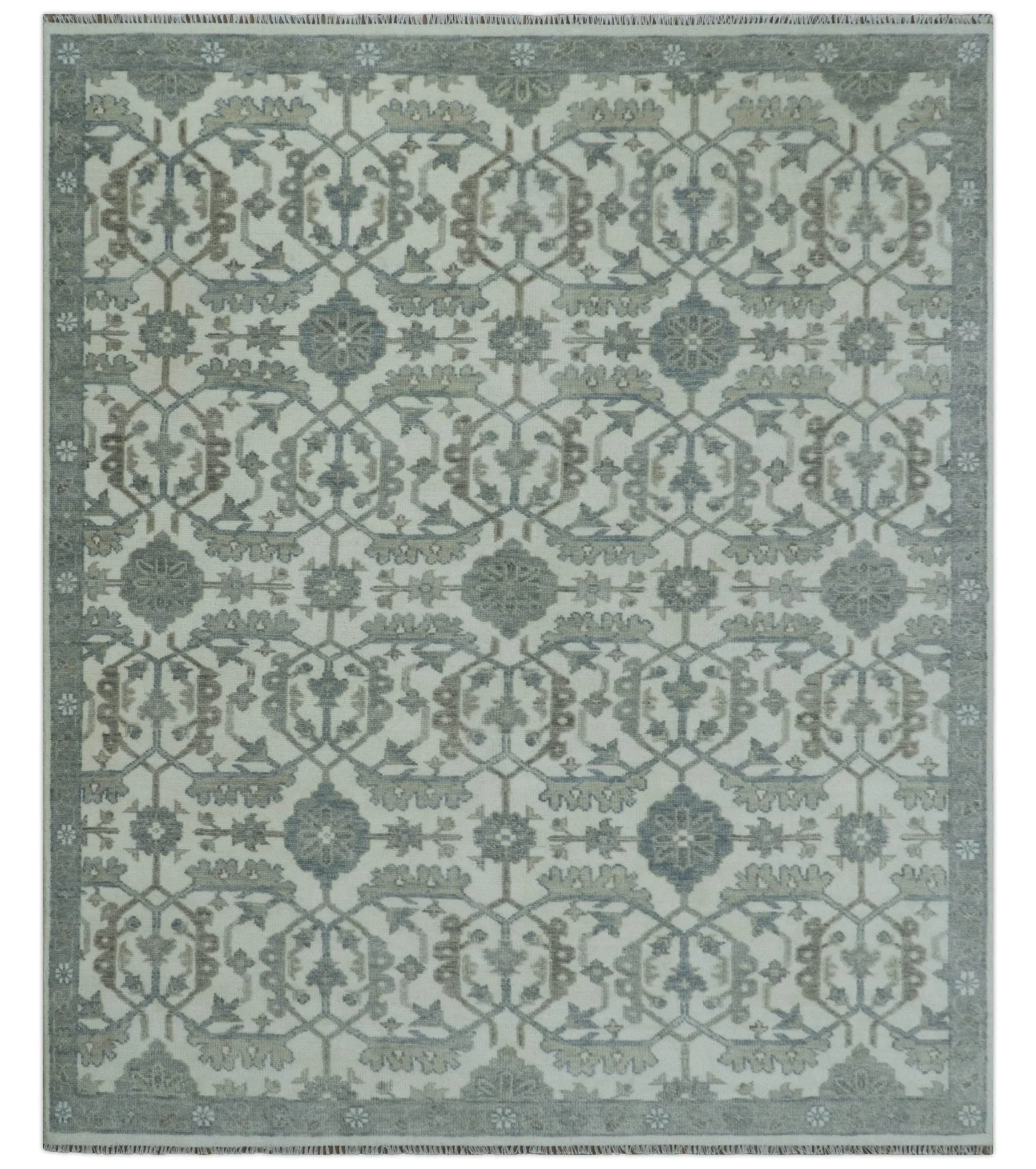 Ivory, Blue and Beige Hand knotted Traditional Large Design Multi Size wool Area Rug - Image 11