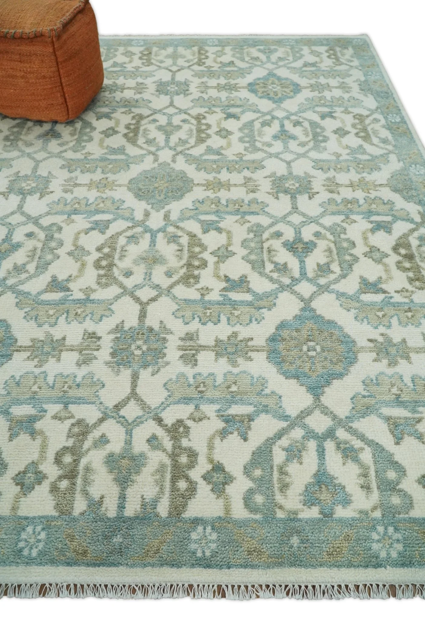 Ivory, Blue and Beige Hand knotted Traditional Large Design Multi Size wool Area Rug - Image 3