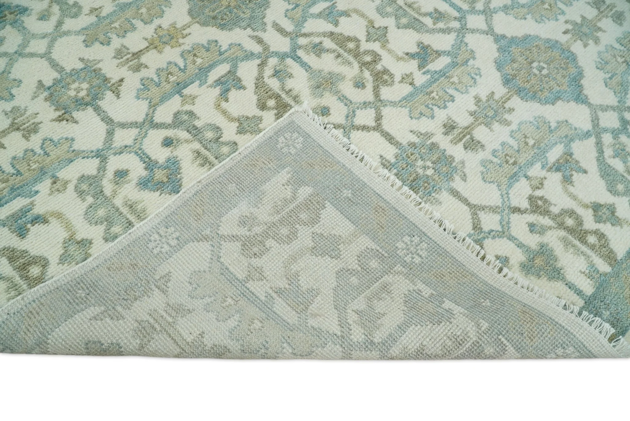 Ivory, Blue and Beige Hand knotted Traditional Large Design Multi Size wool Area Rug - Image 5