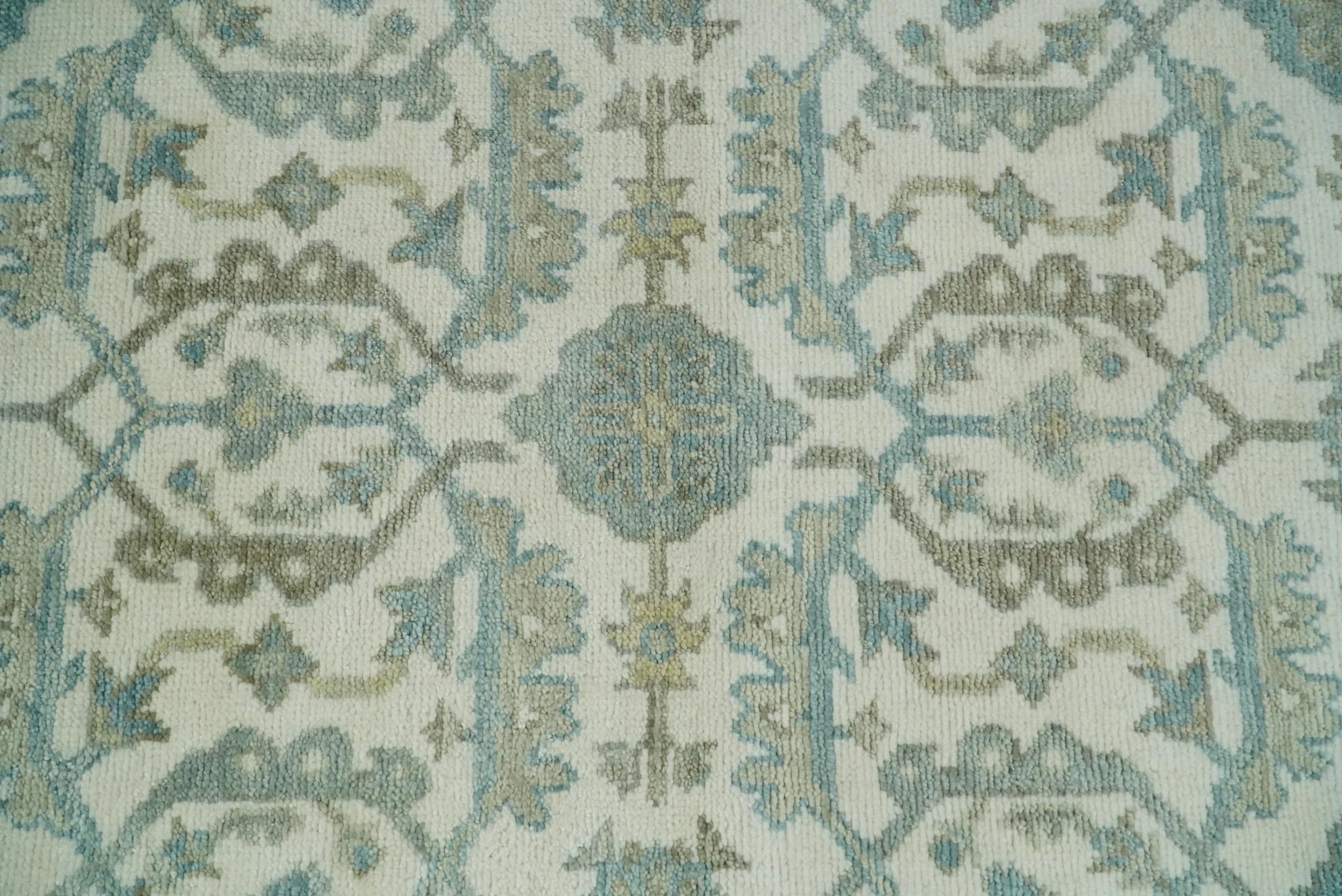 Ivory, Blue and Beige Hand knotted Traditional Large Design Multi Size wool Area Rug - Image 9