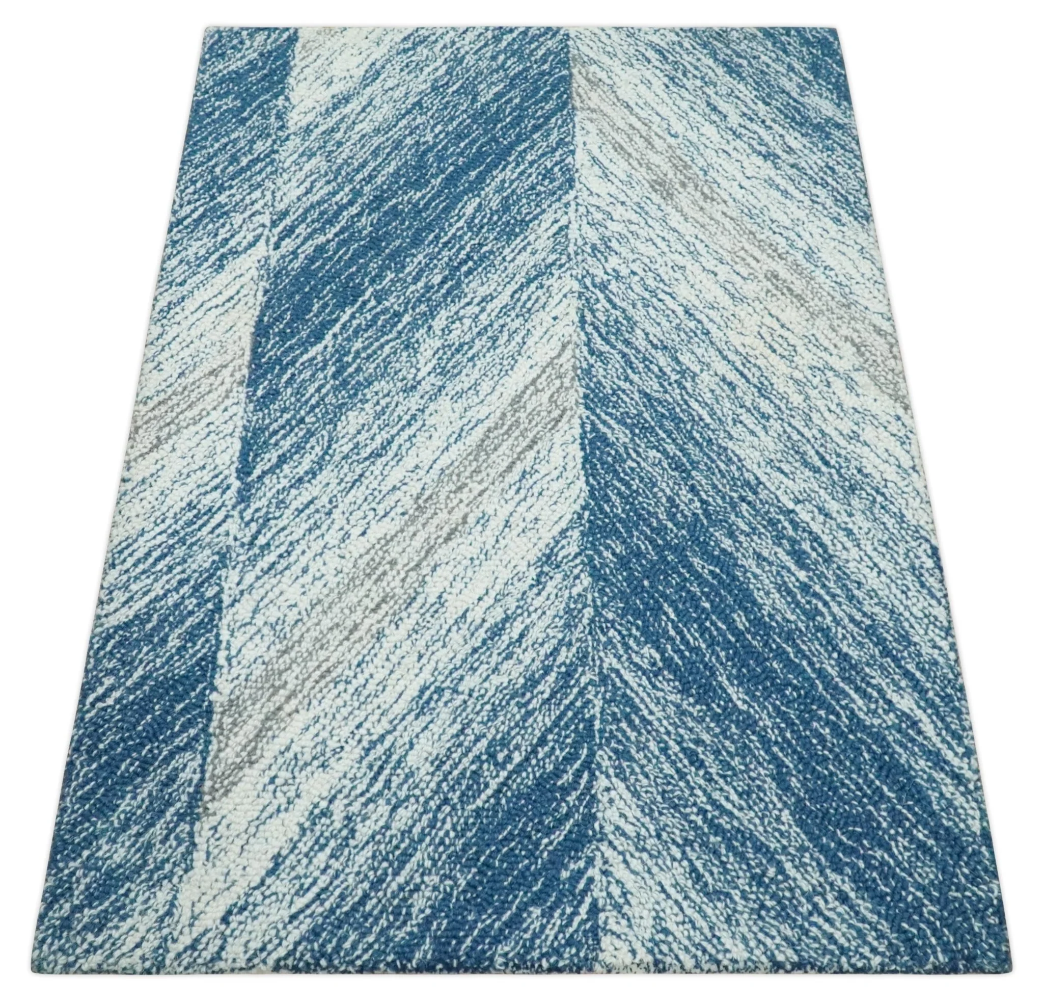 Ivory, Blue and Brown Shaded  Wool Hand Woven Layering Multi Size Area Rug - Image 2