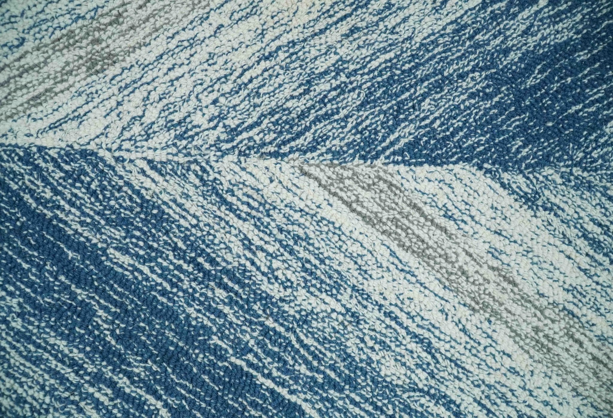 Ivory, Blue and Brown Shaded  Wool Hand Woven Layering Multi Size Area Rug - Image 4