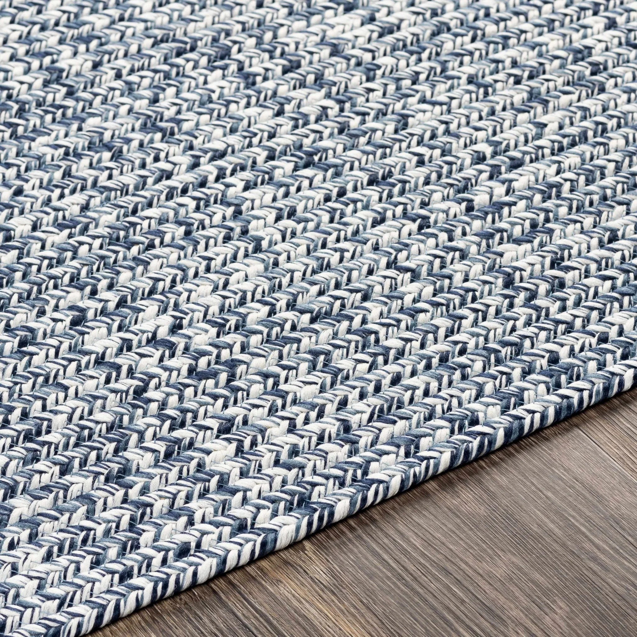 Ivory, Blue and Gray Chevron Design Braided Outdoor safe area Rug - Image 5