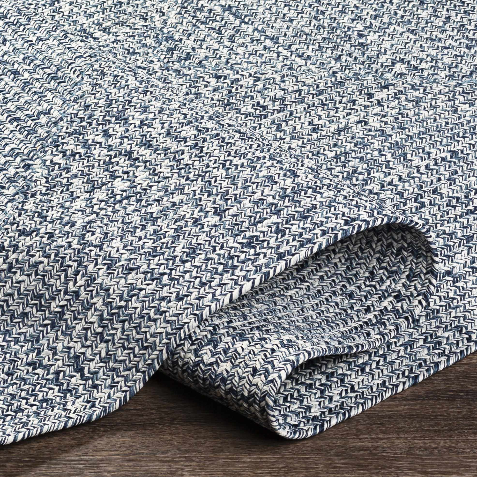 Ivory, Blue and Gray Chevron Design Braided Outdoor safe area Rug - Image 6