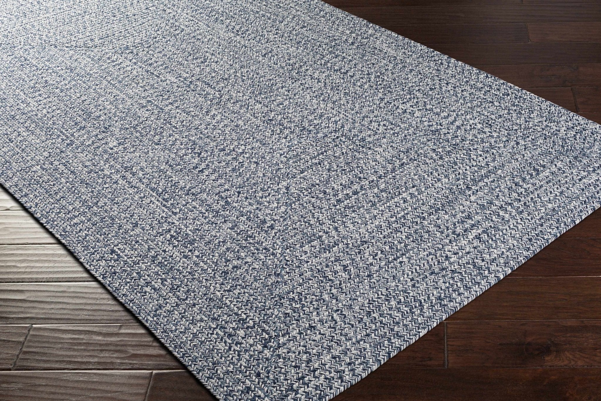 Ivory, Blue and Gray Chevron Design Braided Outdoor safe area Rug - Image 7