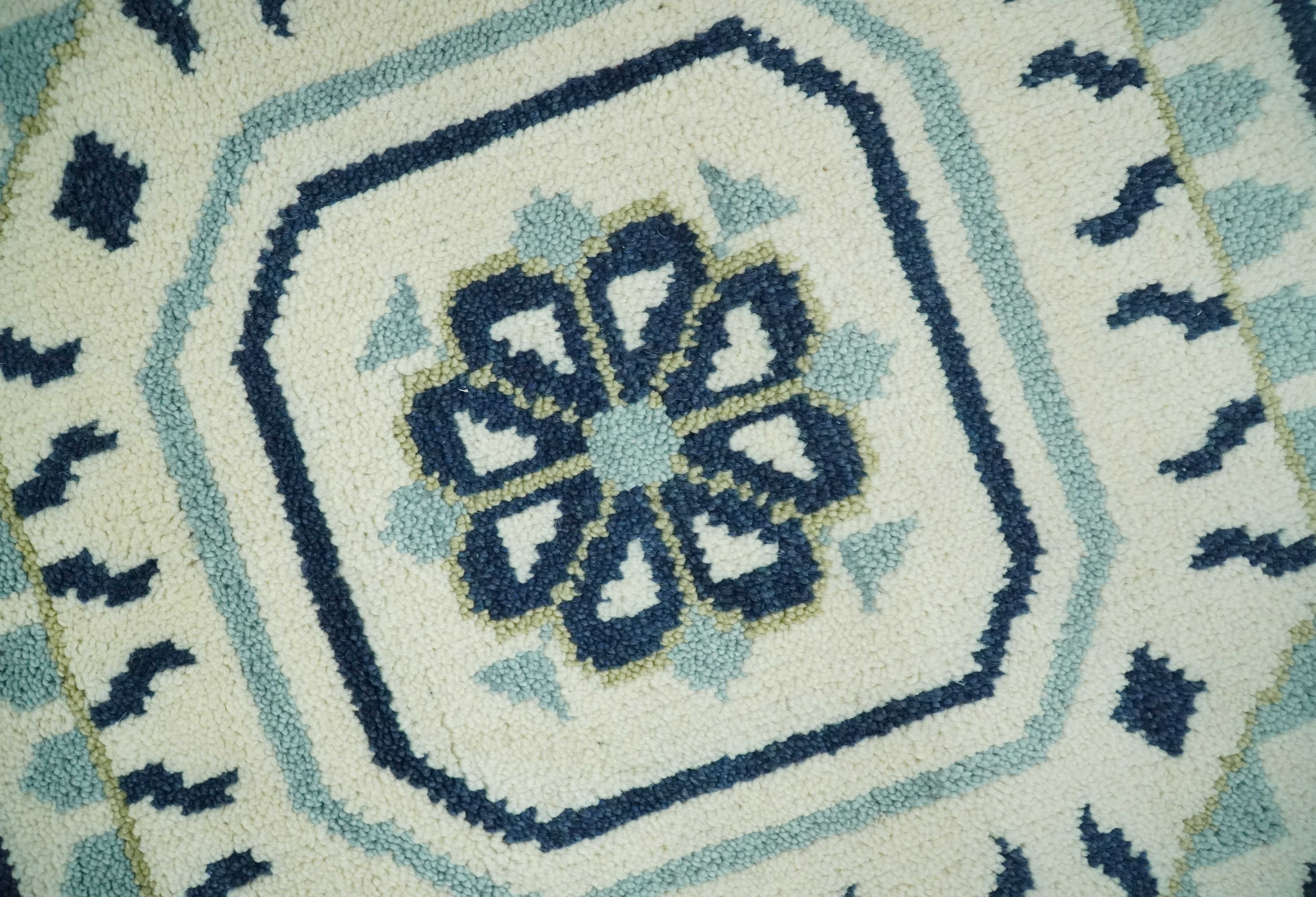 Ivory, Blue and Olive Traditional Mamluk design Custom Made wool area Rug - Image 4