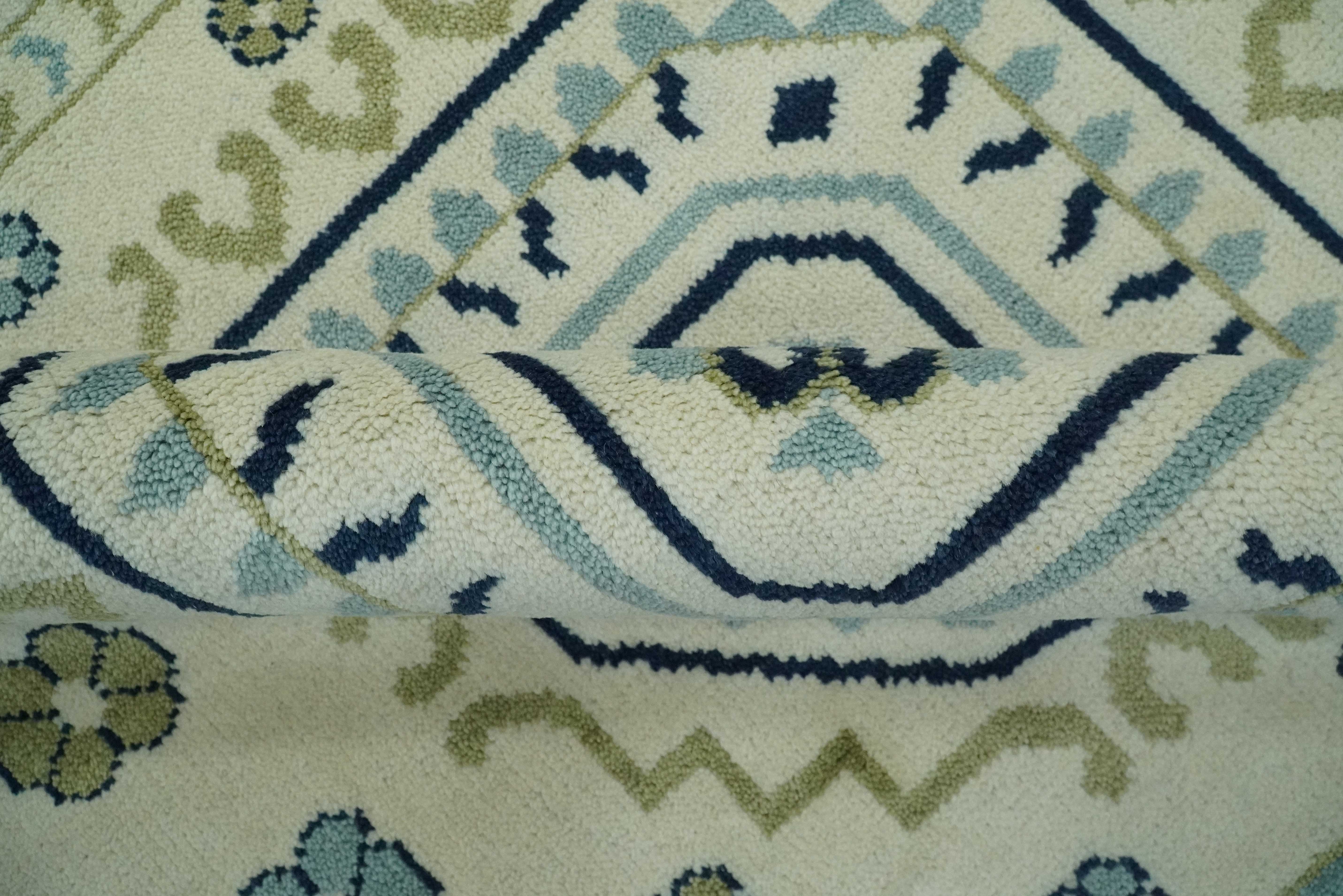 Ivory, Blue and Olive Traditional Mamluk design Custom Made wool area Rug - Image 6