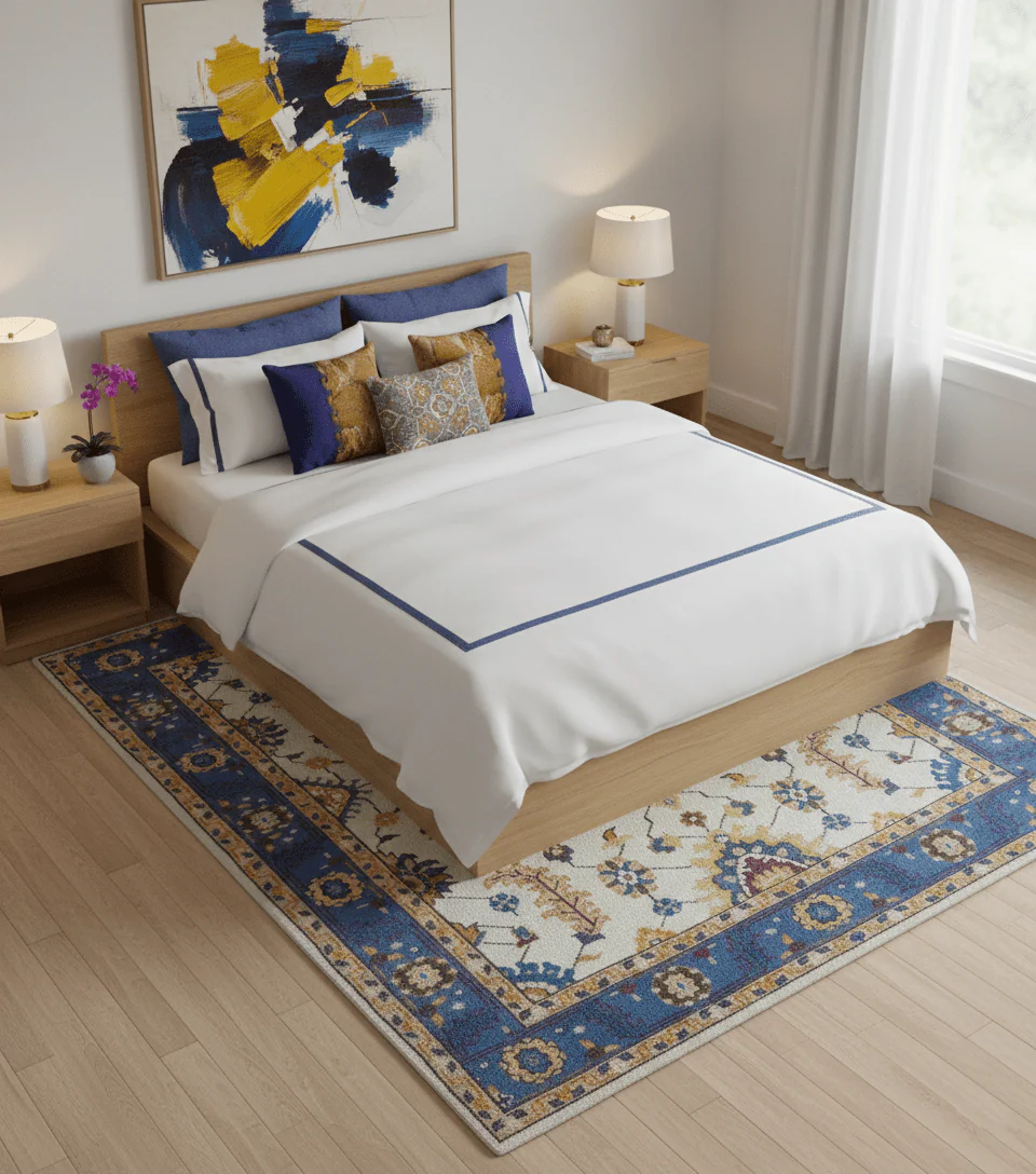 Vibrant Colorful Ivory, Blue, Beige and Peach Hand Knotted Traditional Floral Oriental Oushak Multi Size wool Area Rug - Image 2